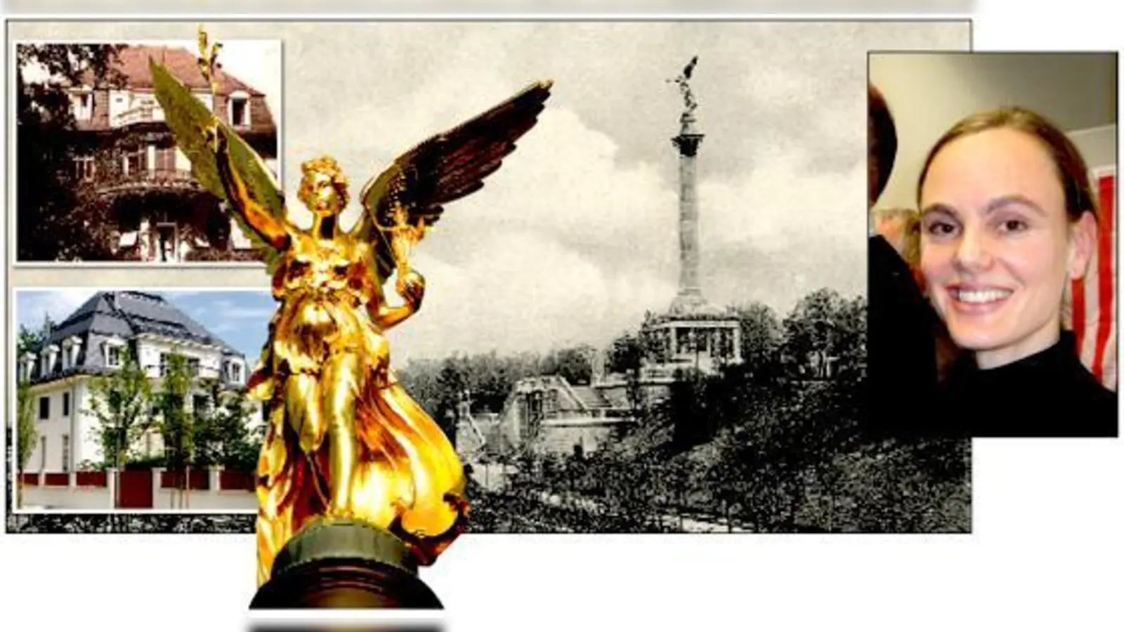 Zwei Anlaufstationen des Bogenhauser KulturGeschichtsPfads von Karin Pohl: Friedensengel und Thomas-Mann-Villa.  (Foto: privat, NordOstKulturVerein (Villa), Stadtarchiv München/PkStb 13674 (Friedensengel historisch))