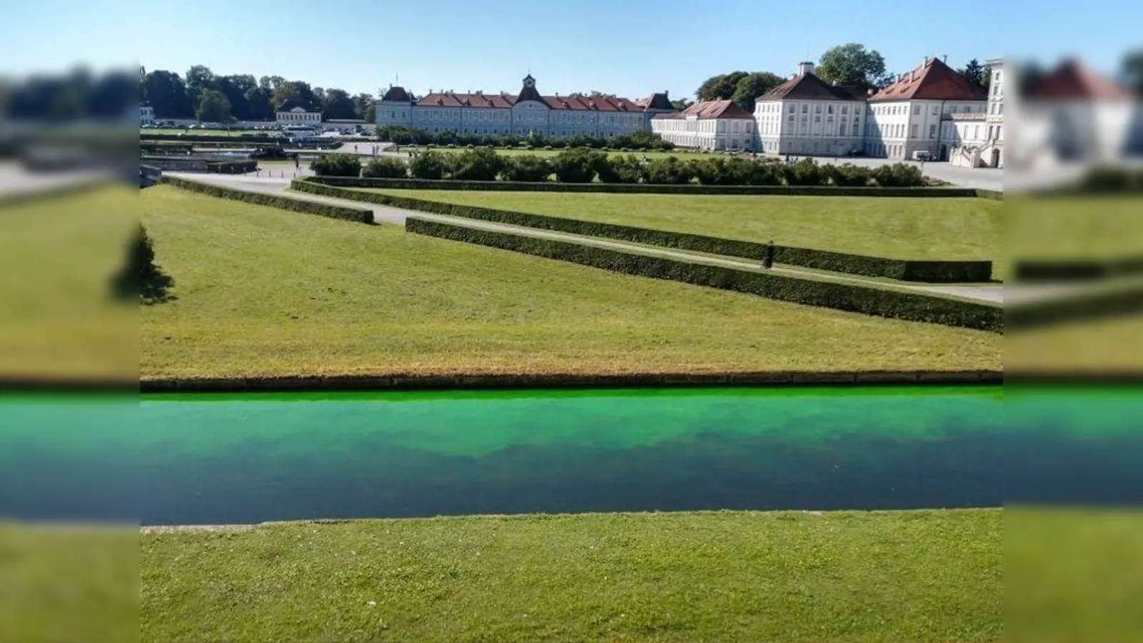Der Schlosskanal leuchtete auffällig grün. (Foto: Polizei)