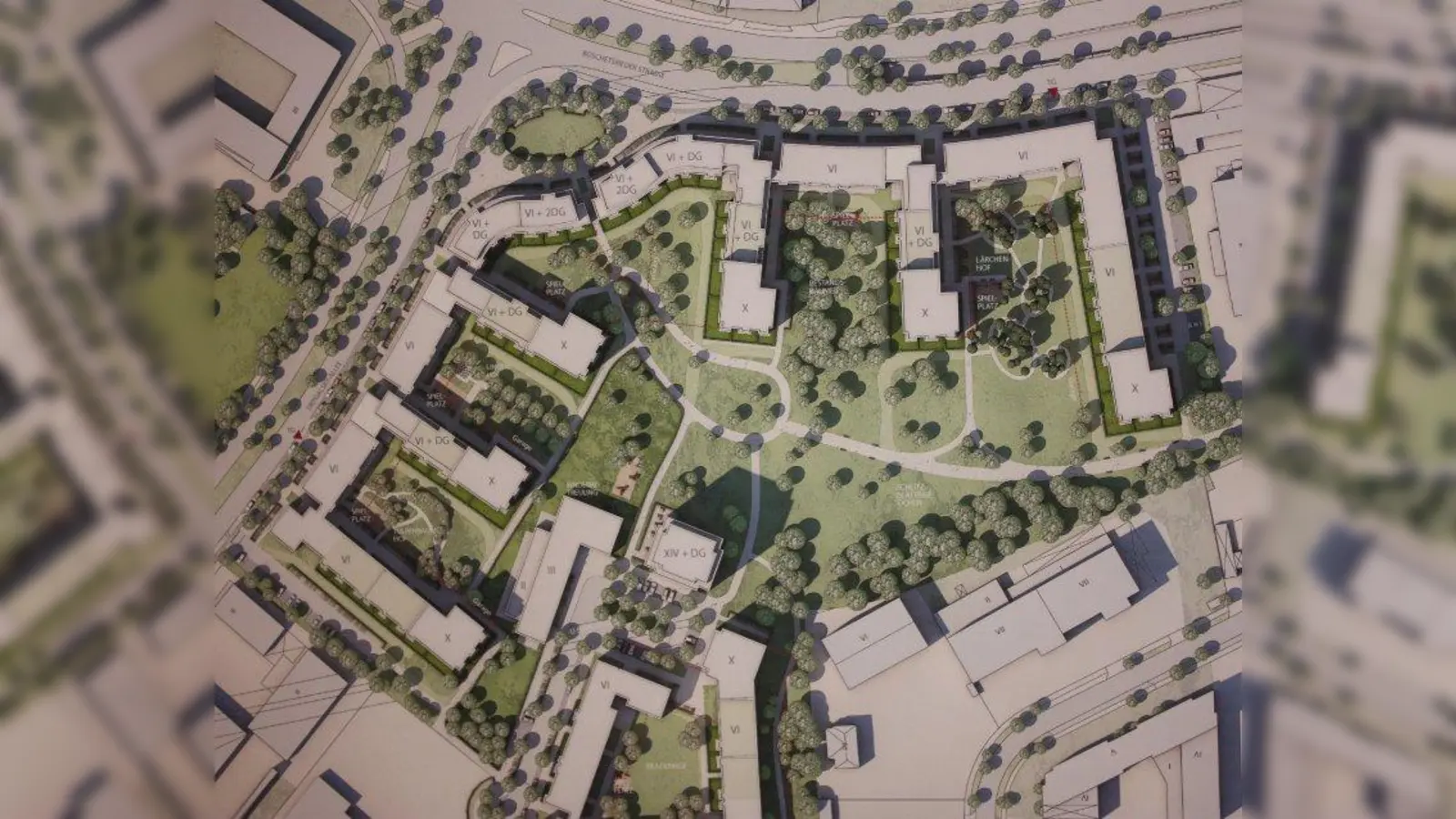 Einer der nicht preisgekrönten Entwürfe: Er sieht eine „kammartige” Bebauung sowie ein Hochhaus im Zentrum vor. (Foto: job)