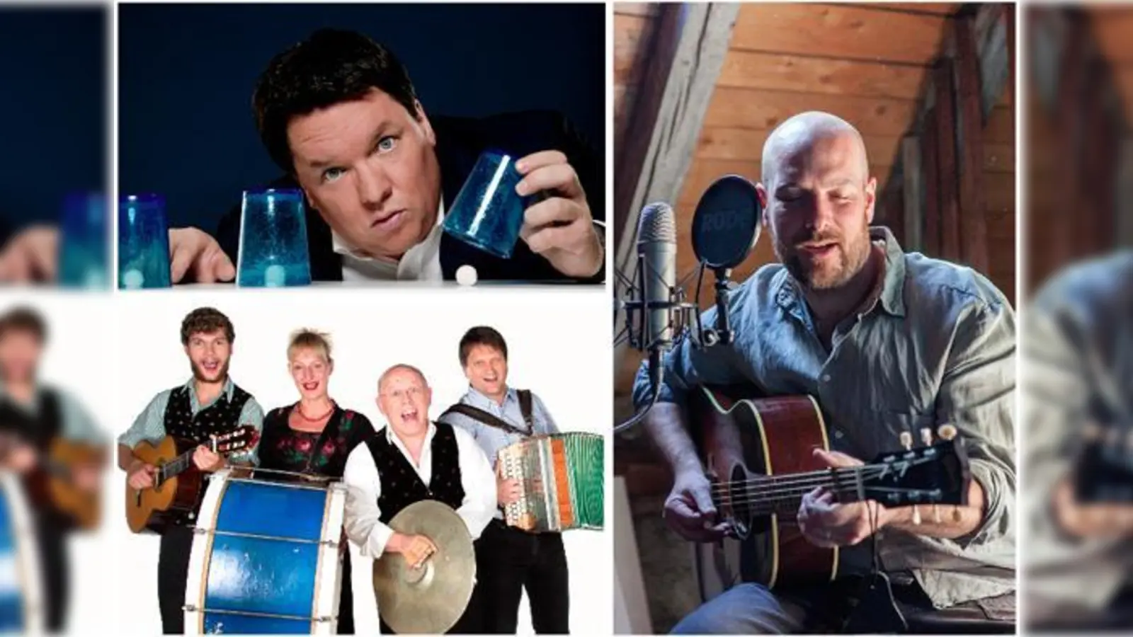 Große Namen: Auch Helmut Schleich (links oben), die Couplet AG (links unten) und Stephan Zinner geben ihre Visitenkarte bei der Stadtteilwoche ab.	 (Fotos: VA)