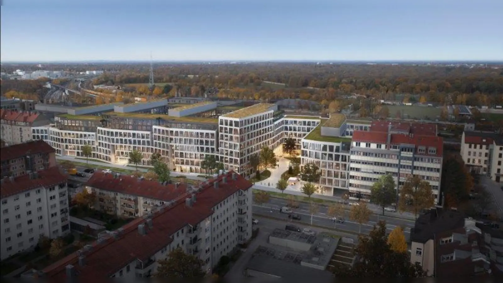 So könnte der Lückenschluss an der Landsberger Straße 350-356 aussehen! Geplant ist, dass der Bürokomplex 2021 bezugsfertig ist. (Foto: KSP Architekten)