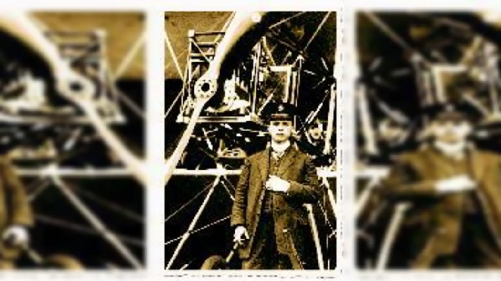 Gustav Otto vor einem Schuldoppeldecker (oben) in seiner Münchner Fabrik (links). 	 (Foto: Deutsches Museum)