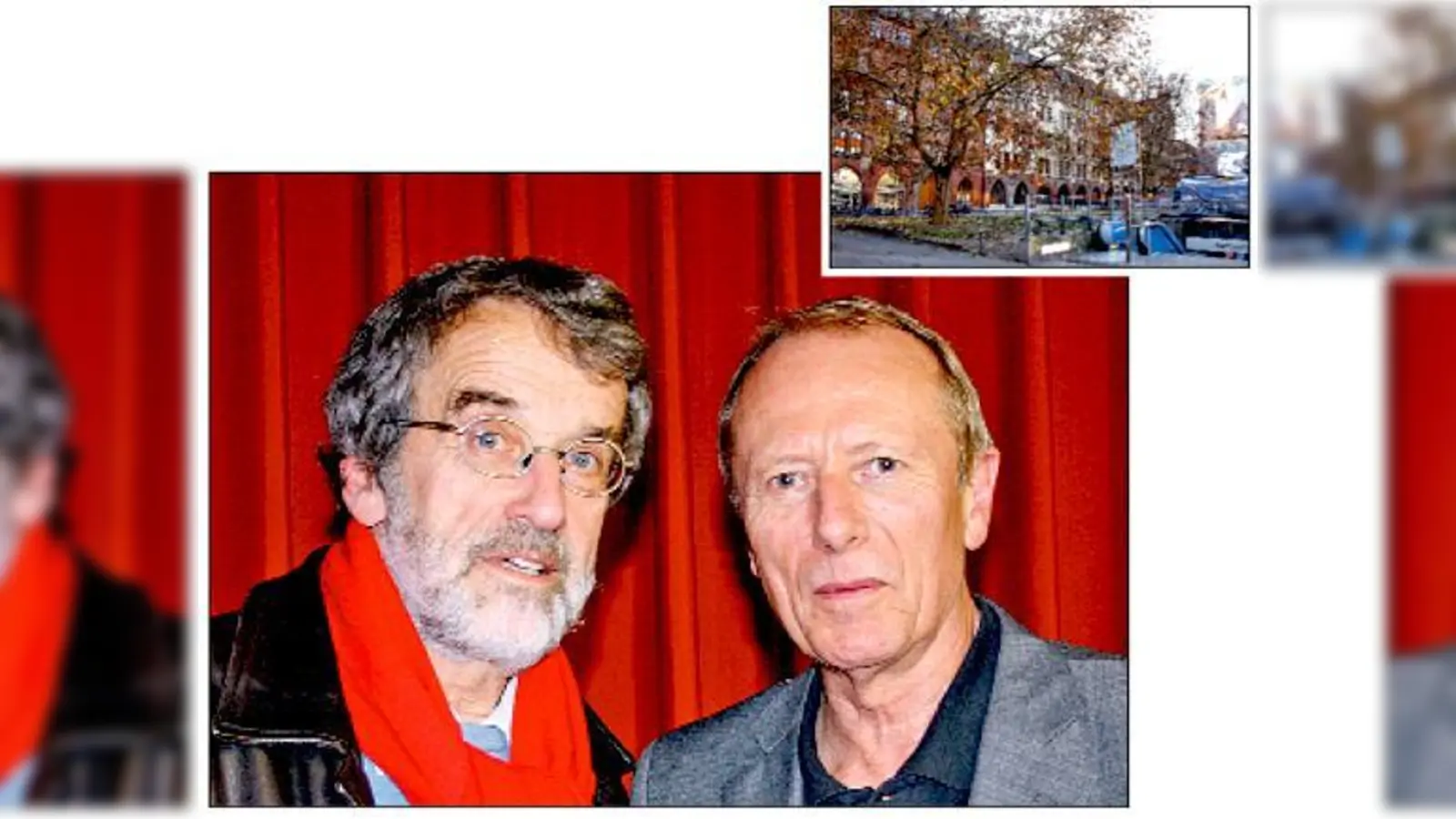 Wolfgang Püschel (l.) und Hep Monatzeder führten durch die Bürgerversammlung. Anliegen der Anwohner waren unter anderem der Verkehr und der Erhalt der Bäume am Marienhof (kl. Foto).	 (Fotos: js)