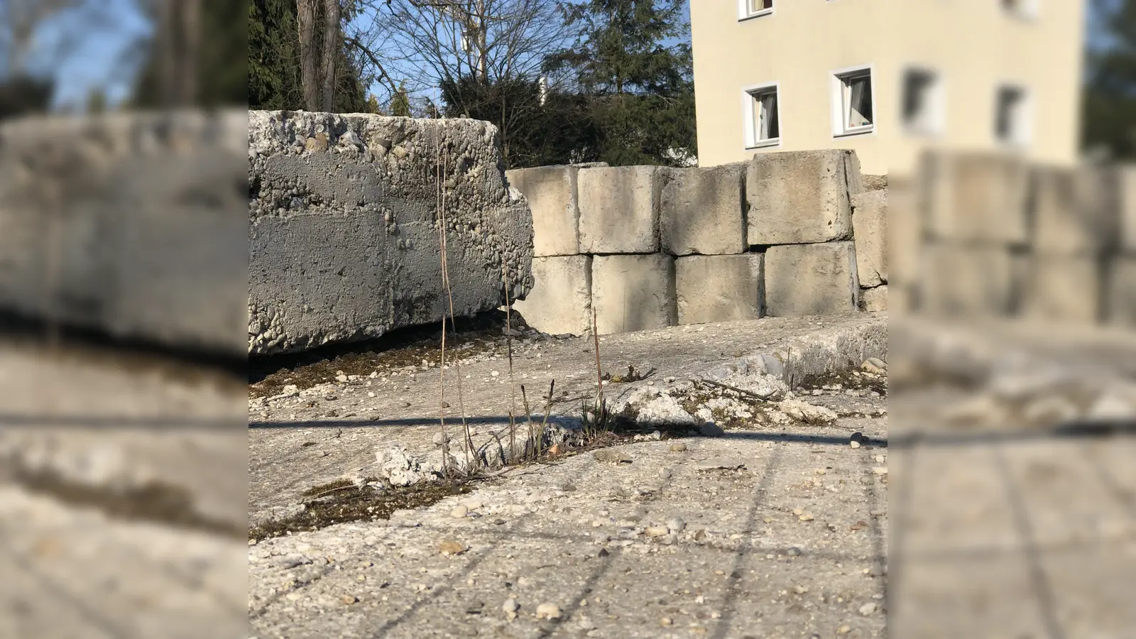 Riesige Betonquader markieren auf dem Grundstück an der Zeillerstraße die Lage des ehemaligen Luftwaffenbunkers, der Anfang der 40er Jahre dort gebaut wurde. (Foto: hw)