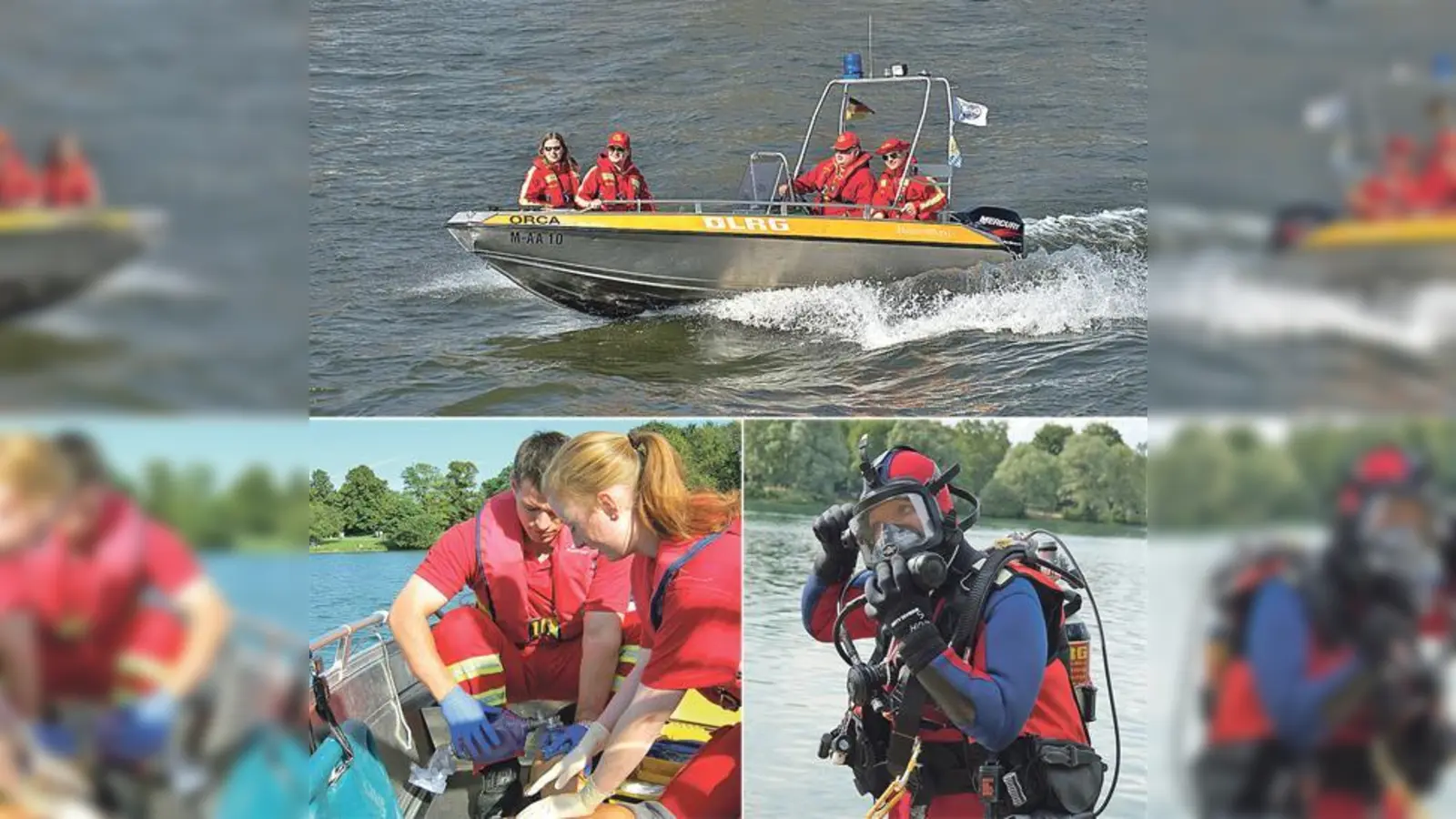 Die DLRG setzt Motorrettungsboote wie diese bei ihren Einsätzen ein. Fotos unten: Die Einsatztaucher der DLRG München-Mitte sind bereits für die Badesaison.  (Fotos: DLRG)