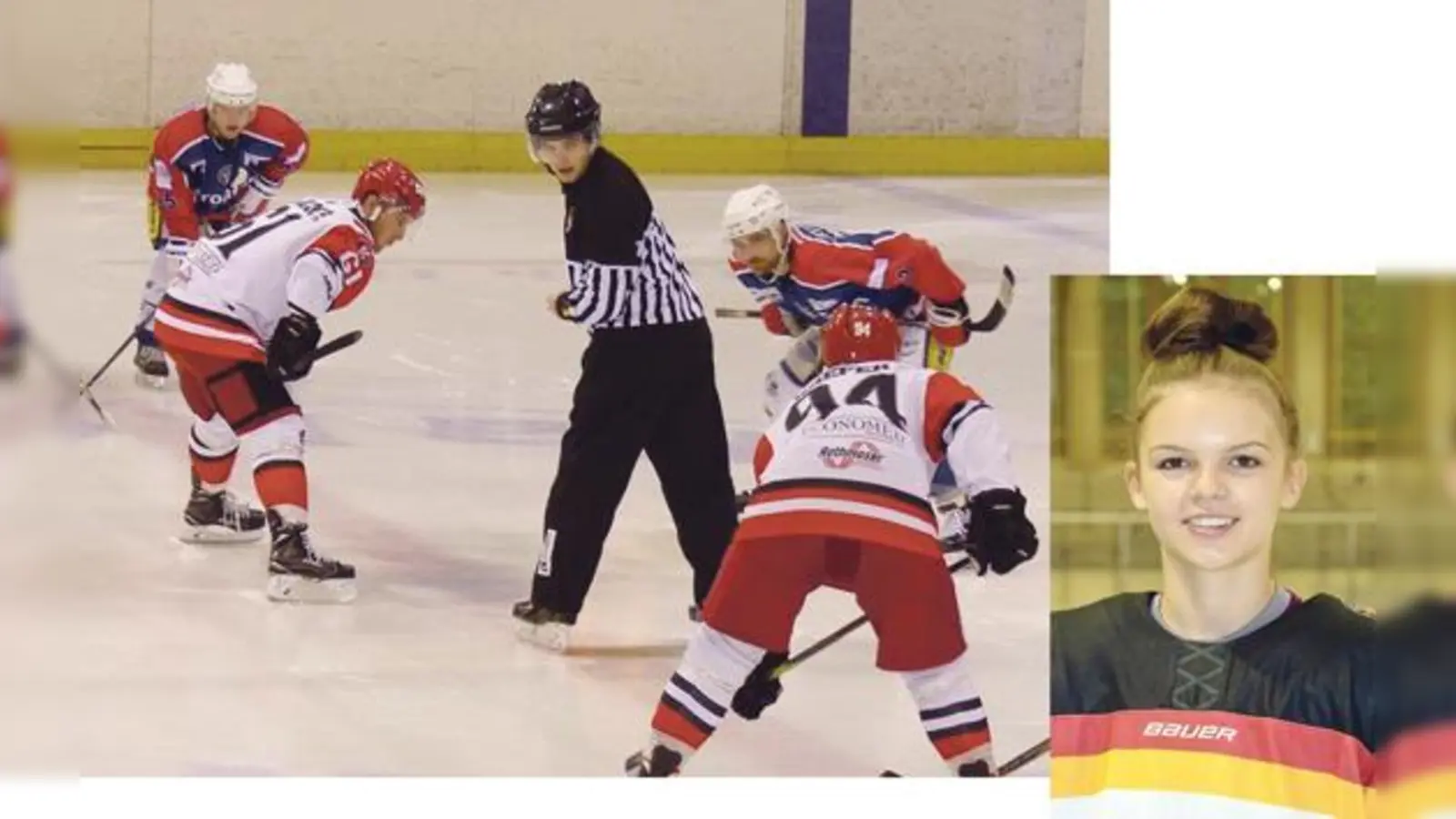  Bully-Situation von Philipp Quinlan gegen den EV Pfronten, beim 20. Sieg im 20. Pflichtspiel. Foto rechts: Celina Haider, Schülerspielerin des EHC Klostersee, wird Deutschland bei WM in Russland aufs Eis führen.  (F: smg/CU)