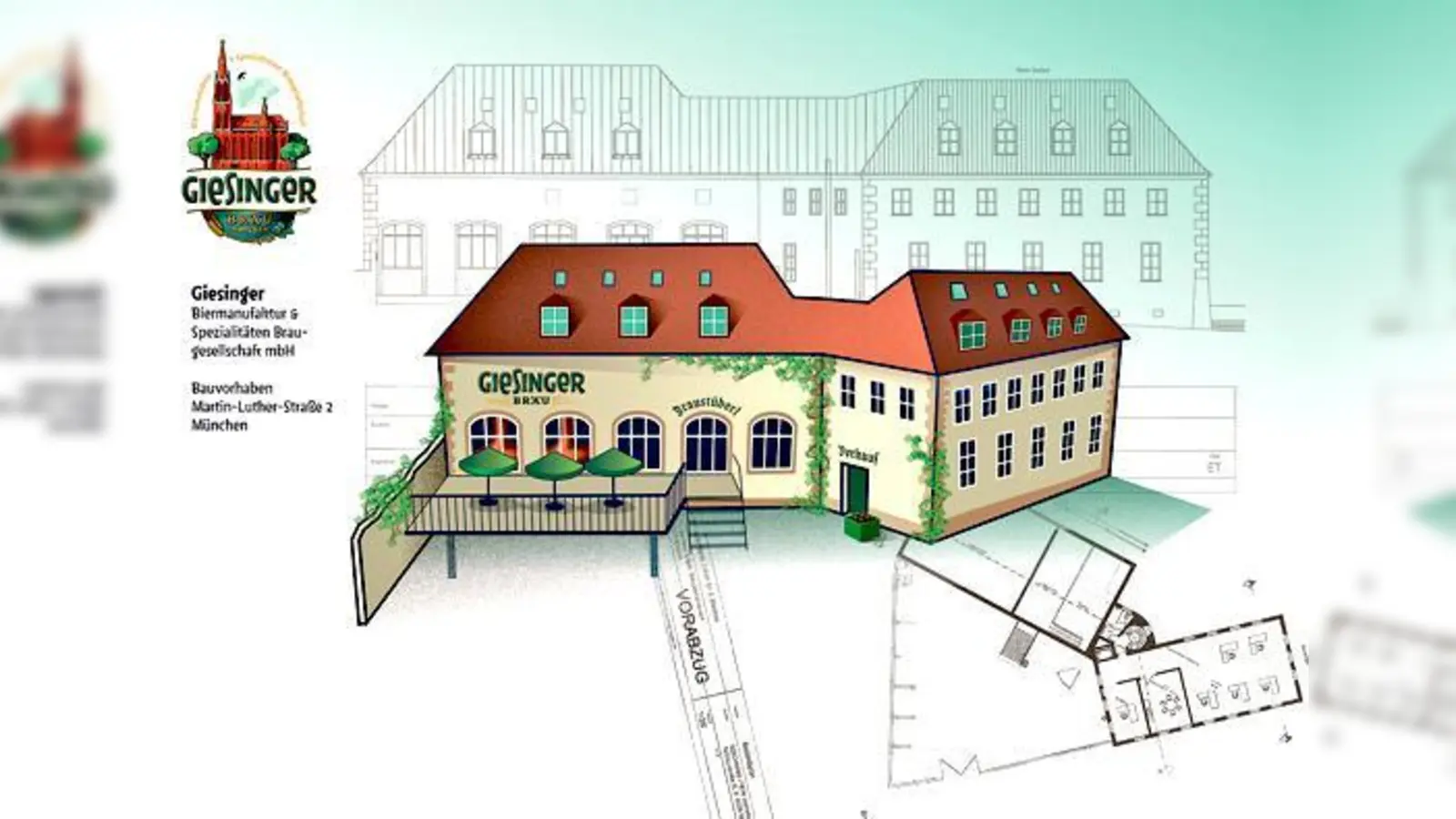 So wird die neue Giesinger Brauerei in der Martin-Luther-Straße nach ihrer  Fertigstellung Ende des Jahres einmal aussehen. 	 (Foto: VA)