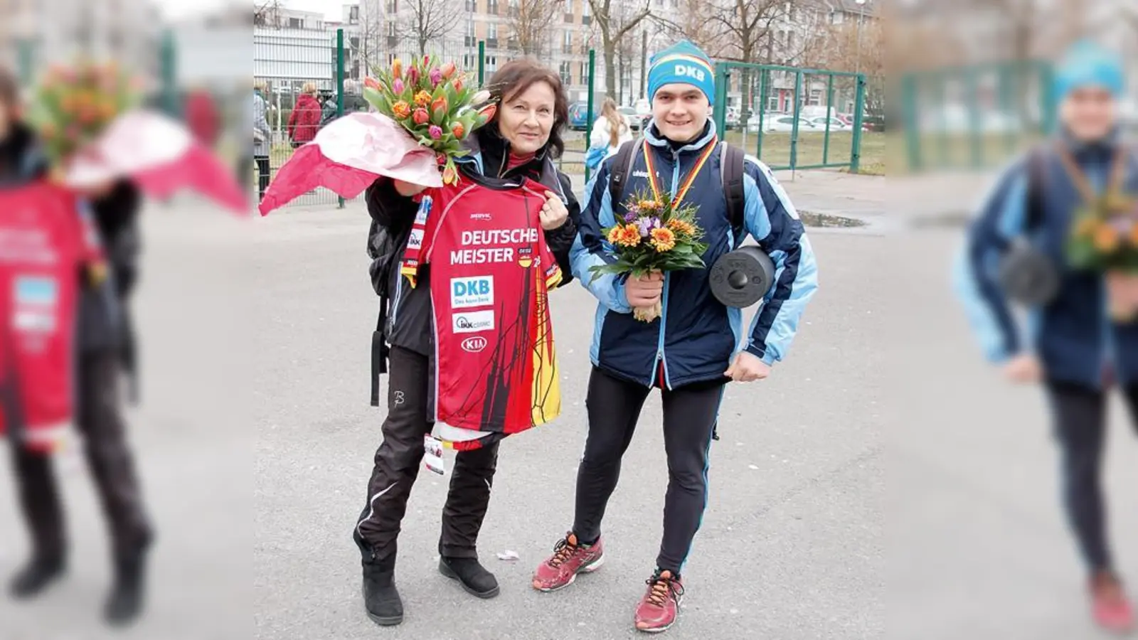 Gemeinsame Freude über den Titel: Felix Motschmann mit seiner Trainerin Monika Gawenus.	 (Foto: privat)