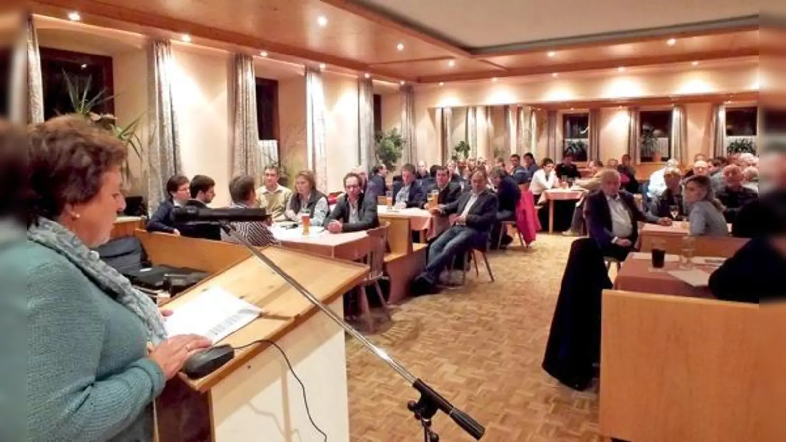 Musste reinen Wein einschenken: Bürgermeisterin Ursula Eibl in der Bürgerversammlung in Steinkirchen. 	 (Foto: sy)