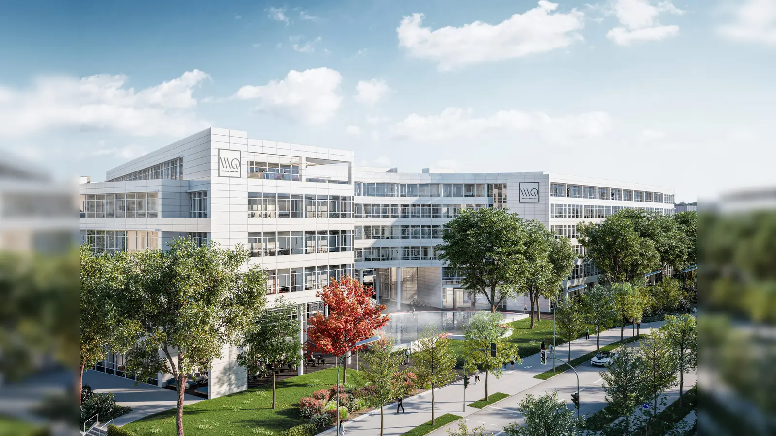 Blick von der St.-Martin-Straße aus auf das Campus-Entrée: Das Weisse Quartier soll Ende 2022 fertig umgebaut sein. (Grafik: Allgemeine SÜDBODEN Grundbesitz Verwaltung GmbH)