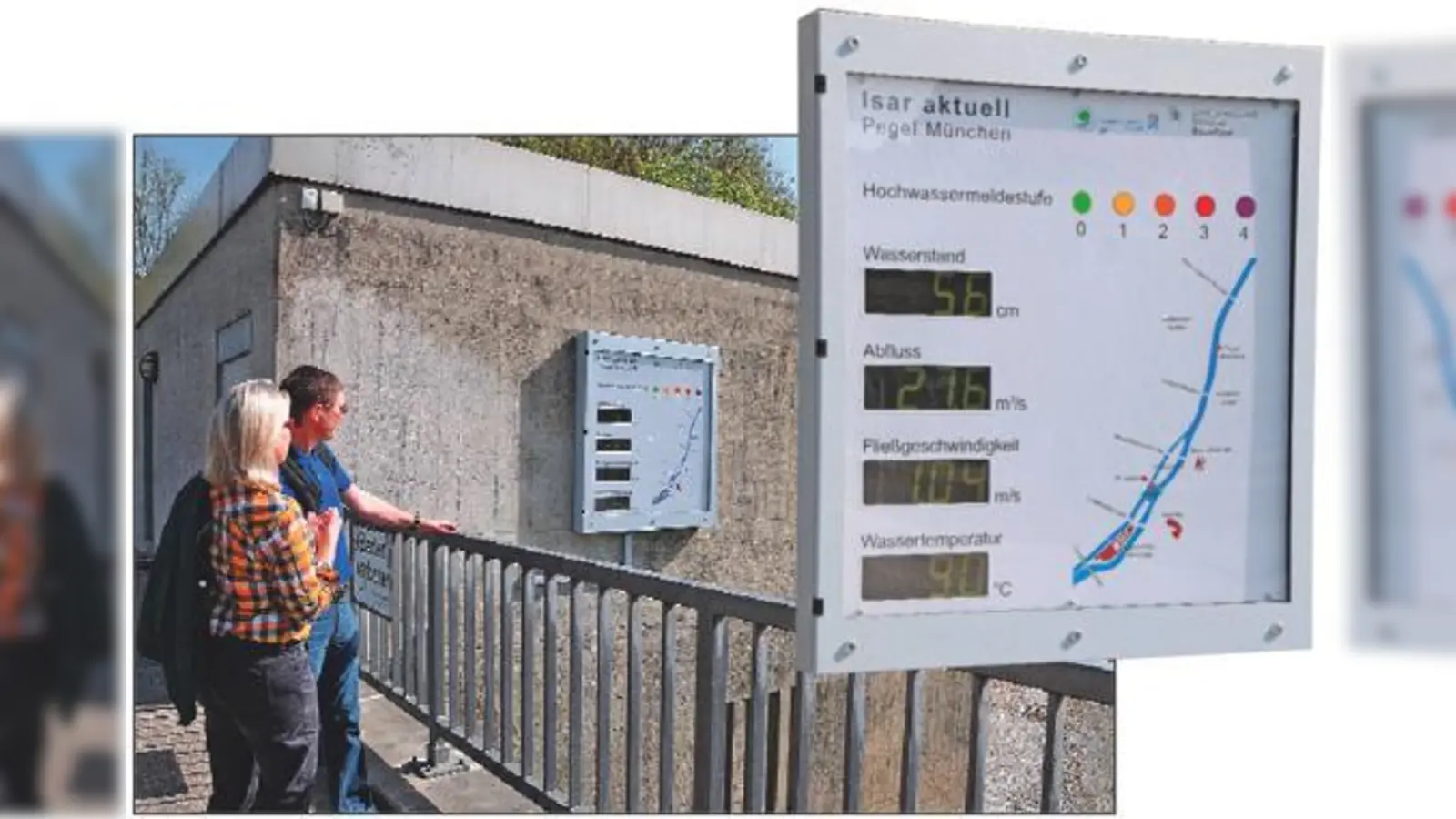 Mehr Informationen zu ihrer Isar bekommen die Münchner jetzt durch die neue Anzeigetafel an der Praterinsel.	 (Fotos: Wasserwirtschaftsamt)