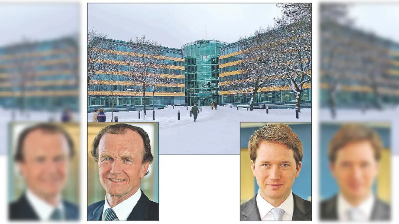 (Bild li.) Dr. Kurt Mühlhäuser feiert bald seinen Abschied bei den Stadtwerken, Dr. Florian Bieberbach (Bild re.) wird 2013 der neue Stadtwerke-Chef. (Bild hinten) Die Stadtwerke-Zentrale in Moosach (Dachauer Straße).  (Fotos: ws/SWM)
