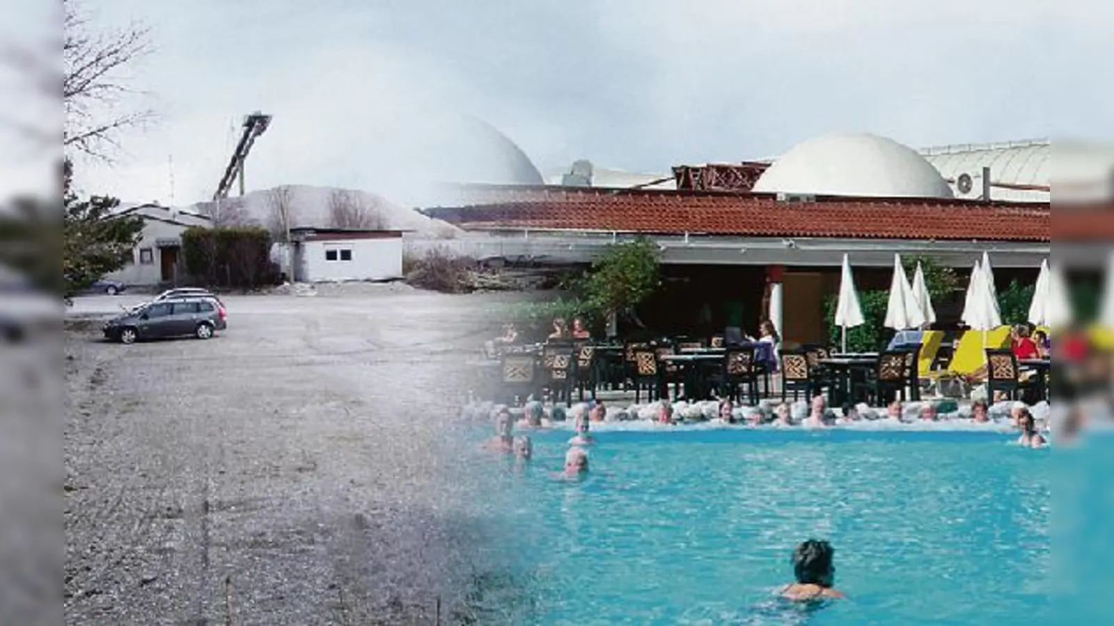 Sicher wäre eine Thermenlandschaft attraktiver als eine Kiesgrube  doch so unkompliziert wie mit der Fotomontage wird es nicht gehen.  (Fotomontage: mnr)