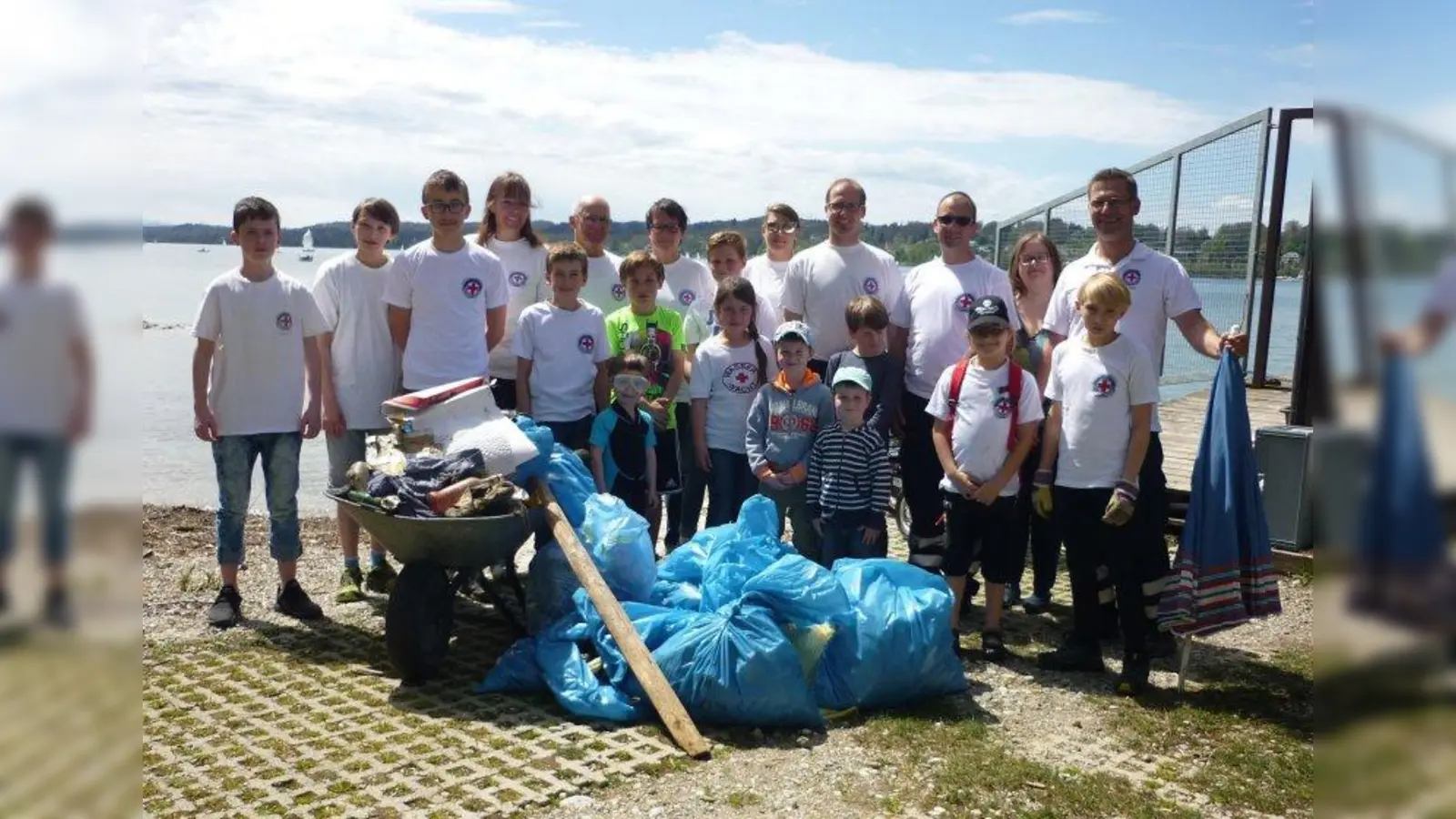 Bei so einer Aufräum- und Säuberungsaktion kommt schon einiges an Müll zusammen. Dank der Wasserwachtler können die Badegäste in Kempfenhausen im Sommer getrost barfuß herumlaufen. (Foto: BRK)