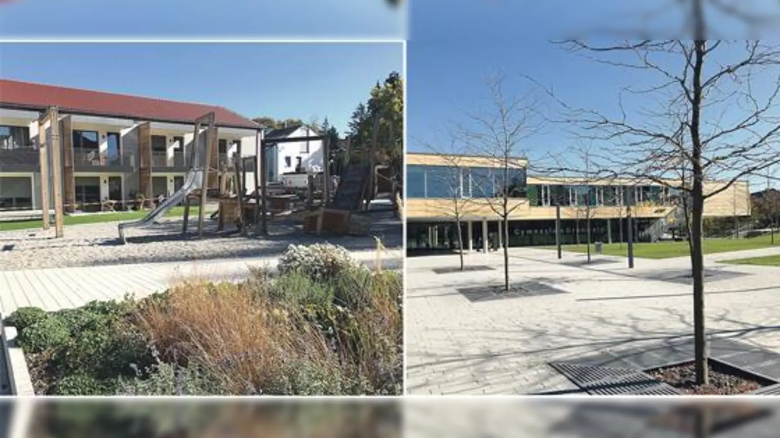 Im Rahmen des Mehrgenerationenhauses wurden auch zudem 56 kommunale Wohnungen errichtet. Foto rechts: Das Grünwalder Gymnasium wurde im vergangenen Jahr für rund 5 Millionen Euro erweitert.  (Fotos: hw)