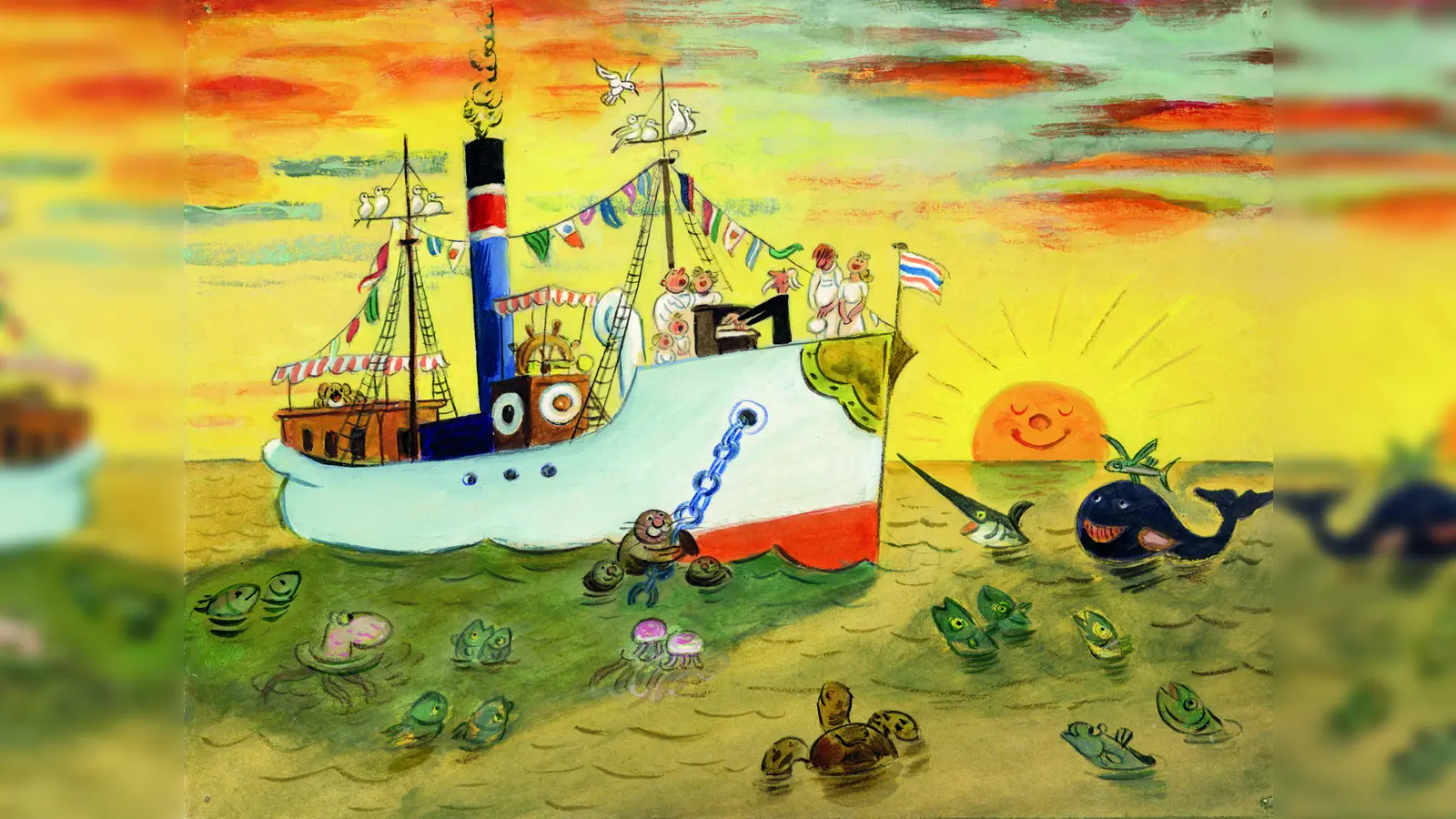 Auf Walter Triers farbenfrohen Bildern gibt es viel zu entdecken. (Foto: © Walter Trier/ IJB)