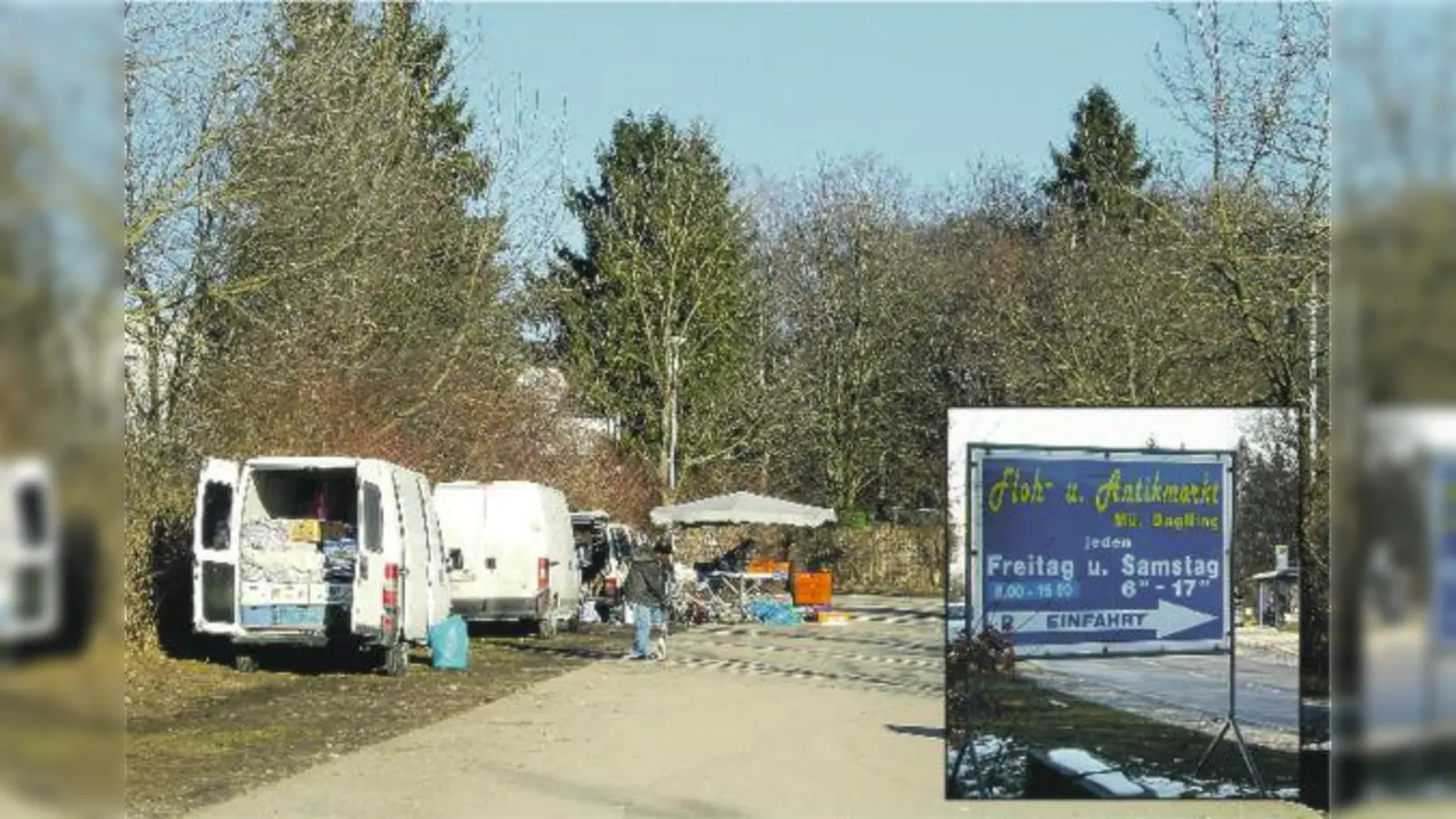 Die Parkplätze an der Burgauer Straße werden stets zu Verkaufsständen umfunktioniert (oben). Die Verkäufer und Kunden des »Floh- und Antikmarkts« kümmern sich oft nicht um Halteverbote. Die Anwohner stöhnen ob der wilden Parkerei.	 (Fotos: ikb)