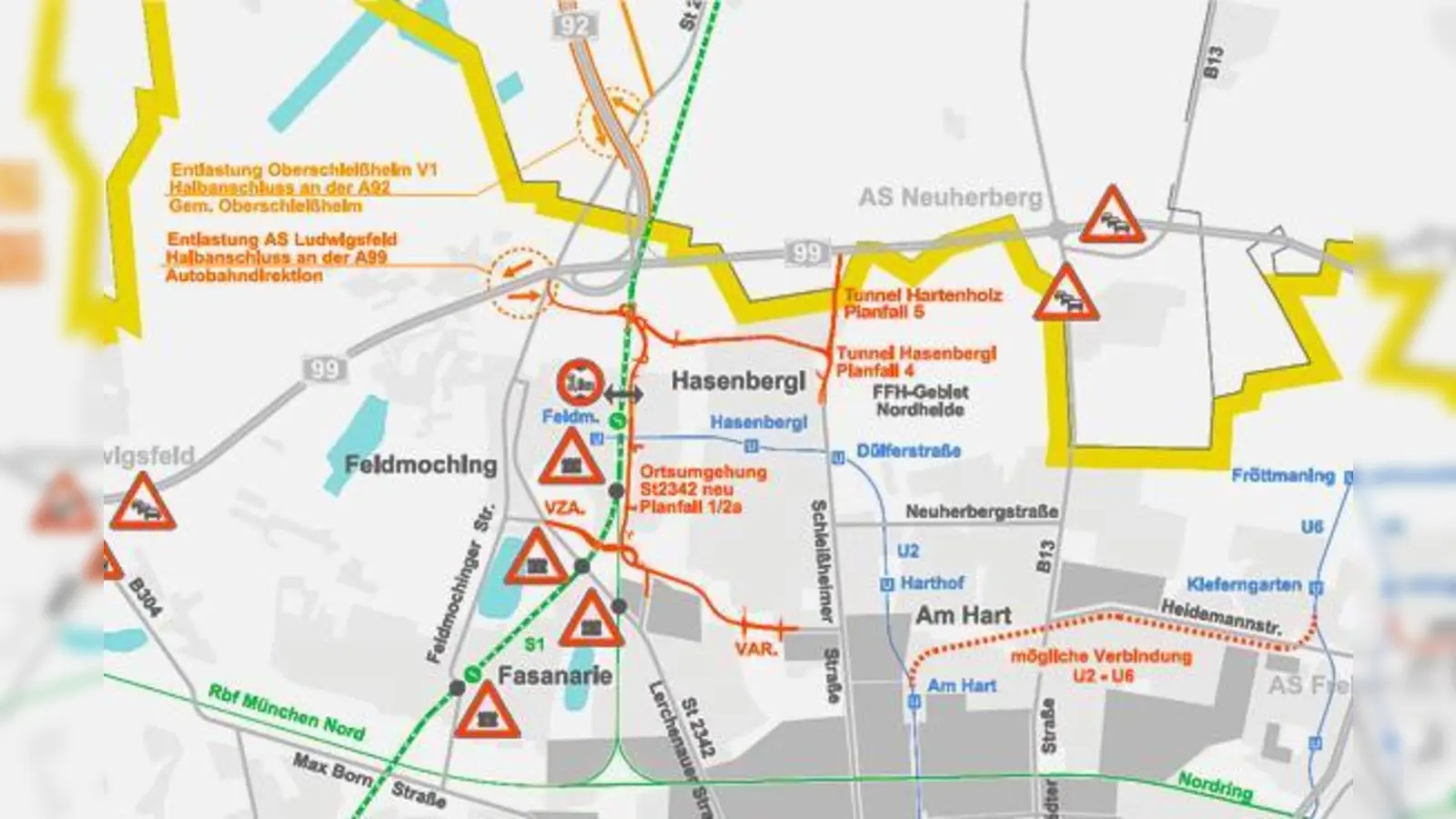 Wo die neue Trasse zur A99 einmal entsteht, ist bislang noch unklar. Vier Varianten stehen allerdings zur Auswahl. 	 (Foto: Baureferat München)