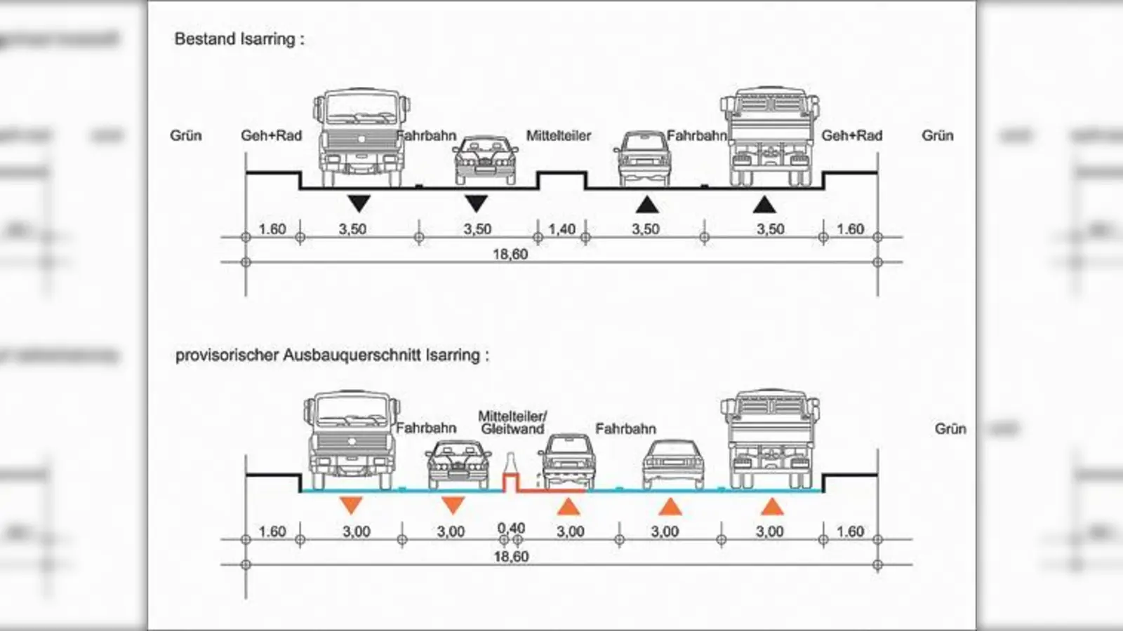 Staufrei am Isarring: Schmalere Fahrspuren sollen Platz für eine fünfte schaffen.	 (Grafik: Grub-Lejeune)