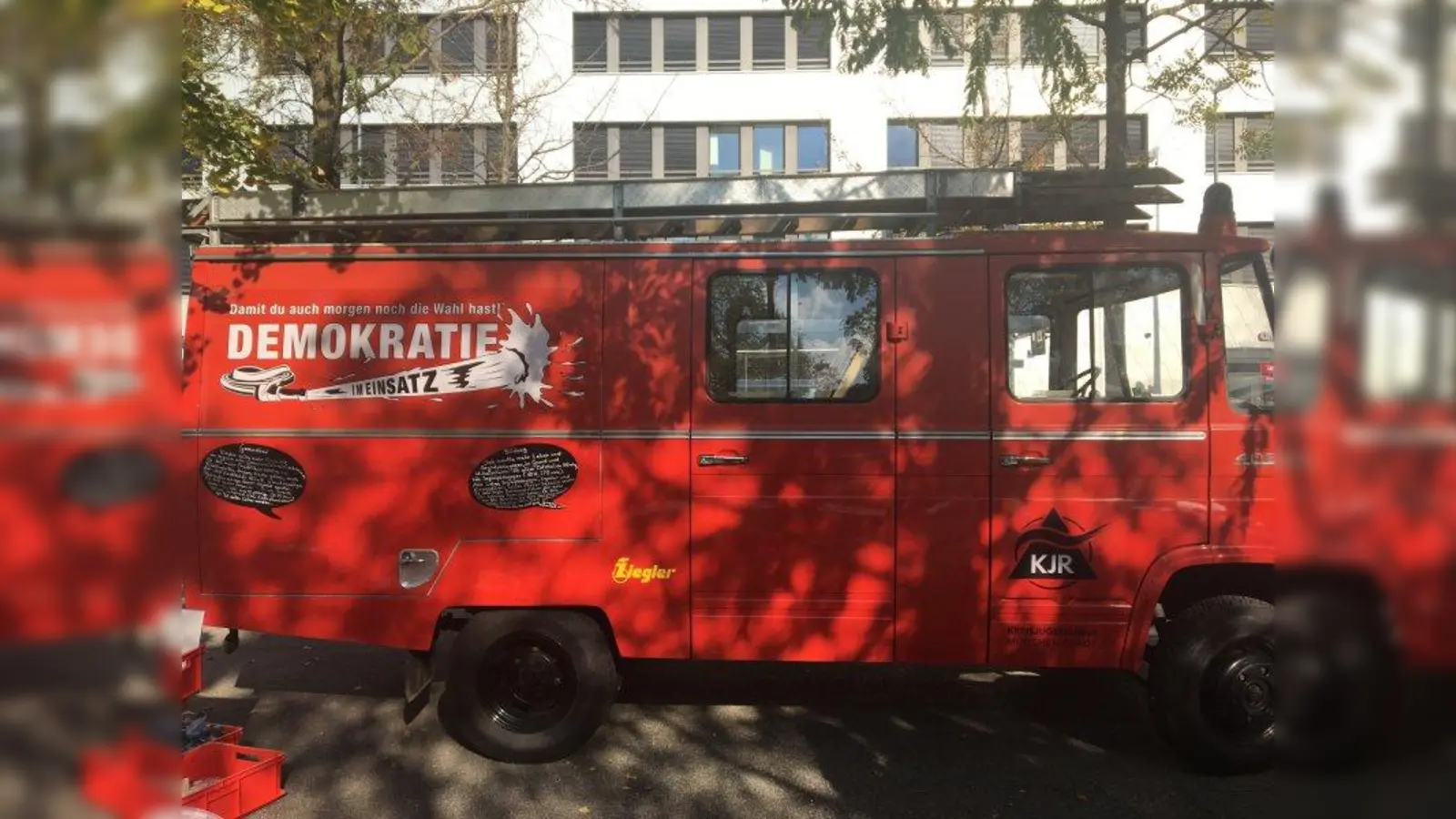 Vor den Kommunalwahlen am 15. März wird das „Demokratiemobil“ im Westend Halt machen. (Foto: KJR)