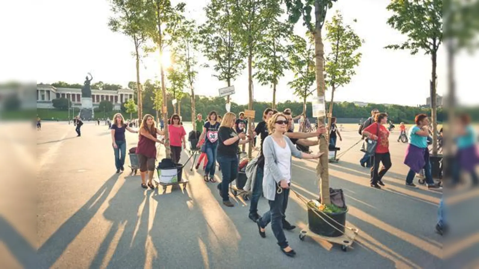 Die Green City-Helfer sorgen dafür, dass die Wanderbaumallee sicher von Ort zu Ort gelangen. Am 25. Juni kommt sie nach Untergiesing.	 (Foto: Green City)