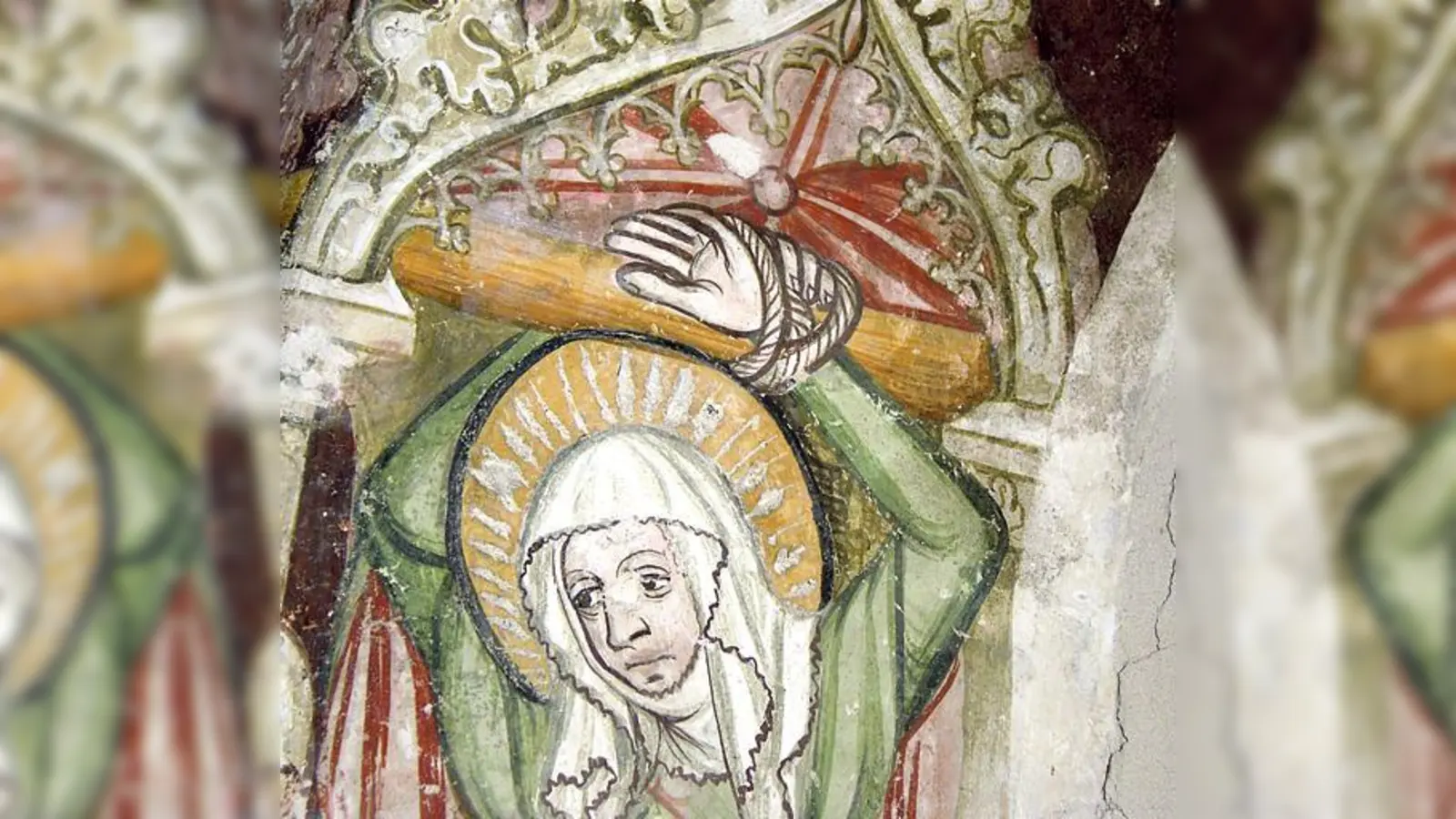 Ein Blick auf die Wandmalereien in der Mietrachinger  Vituskirche. Entstanden sind sie gegen Anfang des 15. Jahrhunderts.	 (Foto: Stadtarchiv Grafing)