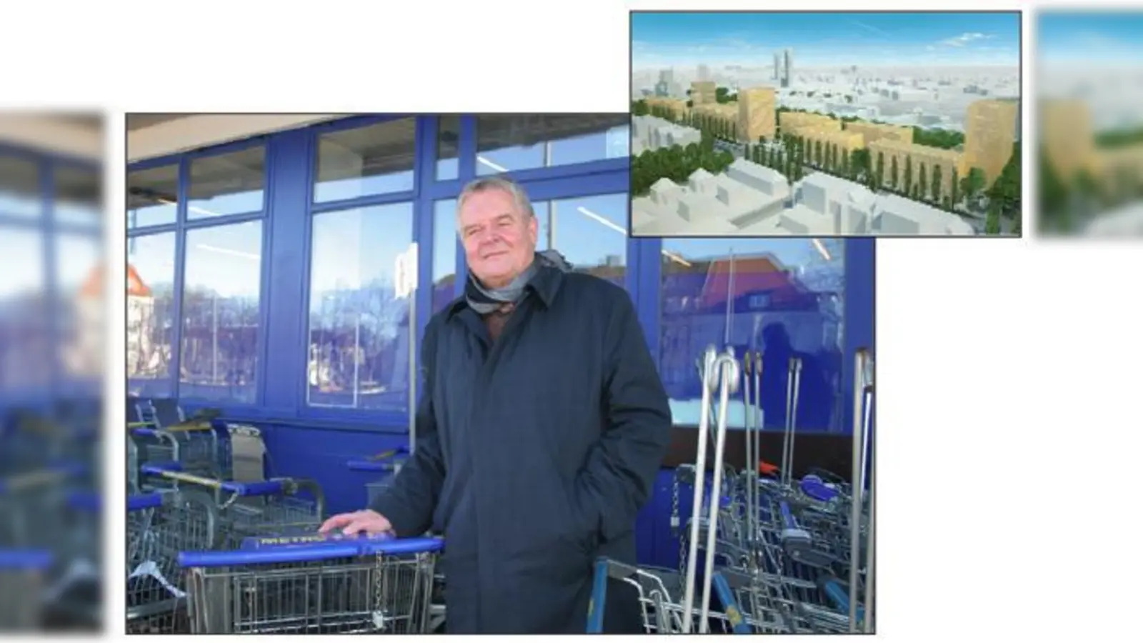 Werner Lederer-Piloty freut sich, dass ein »städtebaulicher Schandfleck« im Viertel verschwindet. Foto oben: So könnte das neue Quartier »Schwabinger Tor« aussehen.	 (Foto: Sylvie-Sophie Schindler/Jost Hurler)
