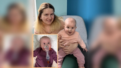 Baby Lile mit Mama und mit der Atemmaske. (Foto: Deutsche Lebensbrücke)