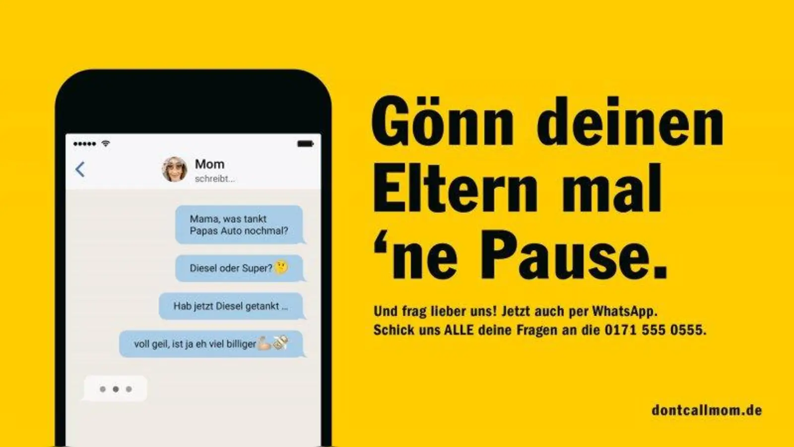 Mit der neuen Kampagne „Don’t call Mom – Call ADAC“ beantwortet der Automobilclub auf WhatsApp alle Fragen zur Mobilität.	Foto: ADAC (Foto: ADAC)