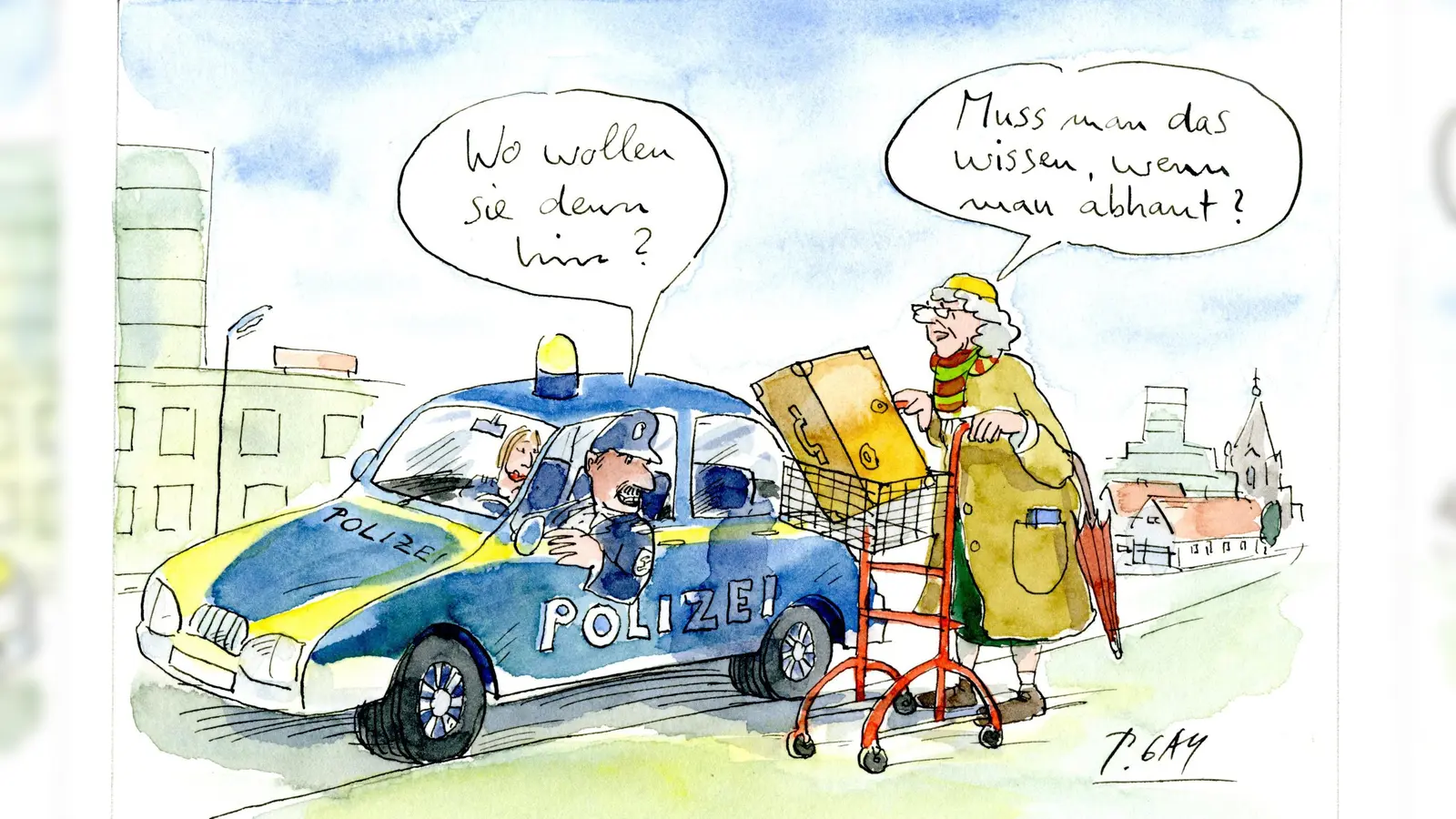 Karikaturen zum Thema Demenz von Peter Gaymann sind im Rathaus zu sehen. (Foto: Peter Gaymann)
