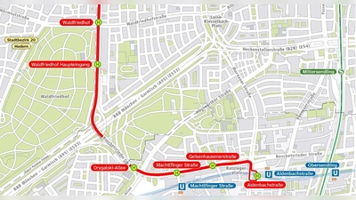 Der zweite Abschnitt der Tram Westtangente verläuft vom Waldfriedhof zur Aidenbachstraße. (Foto: SWM/MVG)