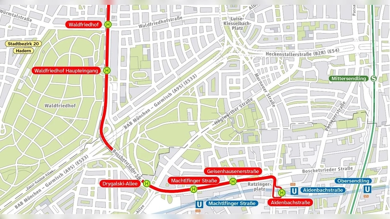 Der zweite Abschnitt der Tram Westtangente verläuft vom Waldfriedhof zur Aidenbachstraße. (Foto: SWM/MVG)
