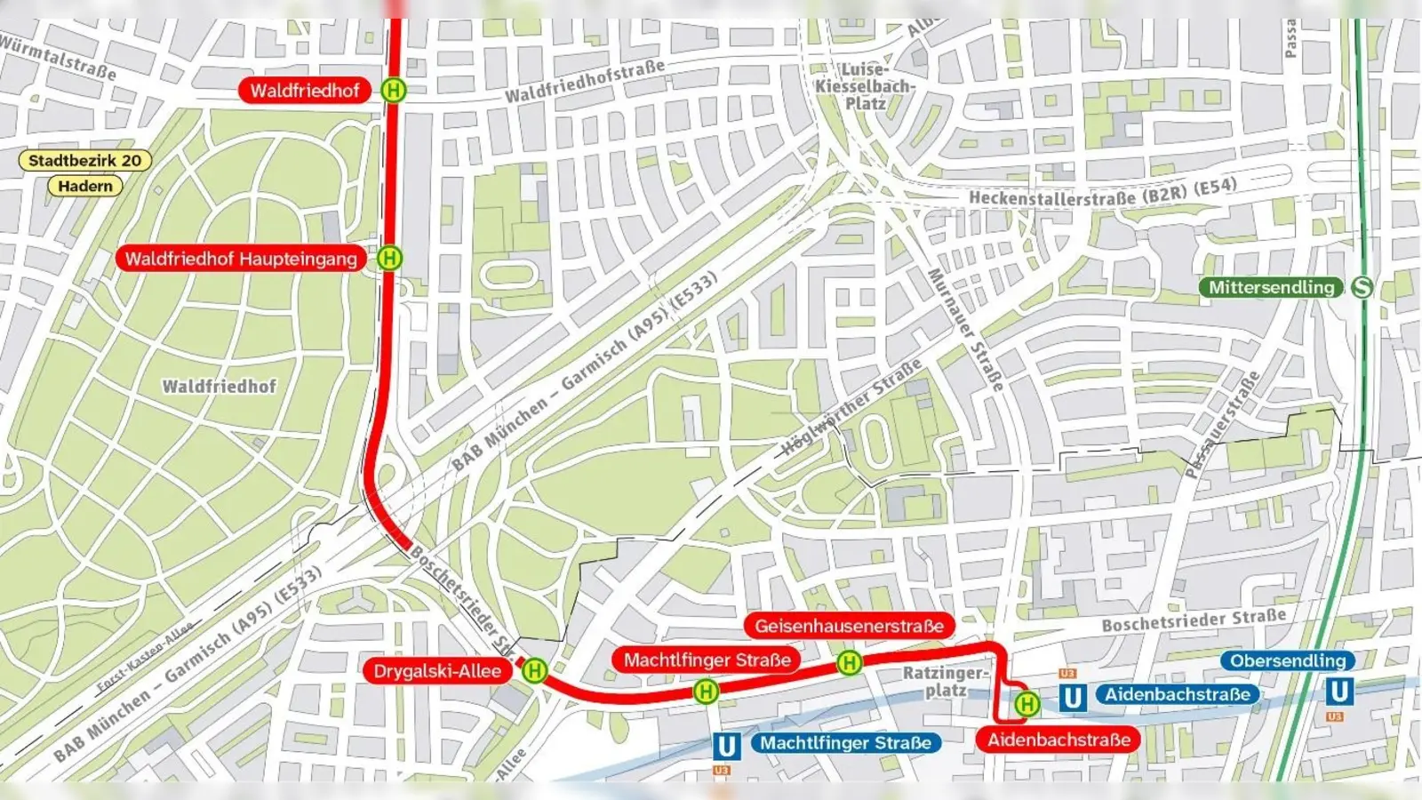 Der zweite Abschnitt der Tram Westtangente verläuft vom Waldfriedhof zur Aidenbachstraße. (Foto: SWM/MVG)