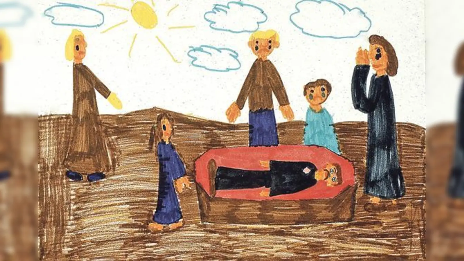 Kinder haben eine eigene Vorstellung von Tod und Trauer. Sie entstehen aus ihren Beobachtungen  wie in diesem Bild , doch auch ihre kindliche Vorstellungskraft schafft manchen Zusammenhang, der in der Welt der Erwachsenen skurril wirkt.	 (Foto: Johanniter)
