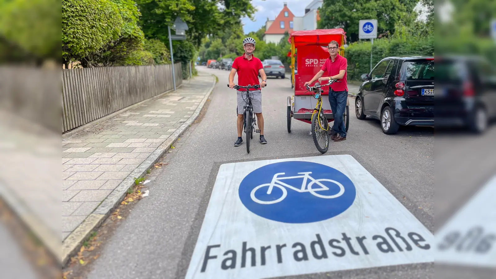 Die BA-Mitglieder Michael Wehr und Raoul Koether (beide SPD) freuen sich über die neue Fahrradstraße. (Foto: SPD)