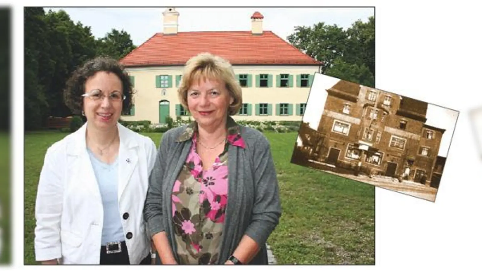 Johanna Salzhuber (rechts) und Veronika Linden. Das kleine Foto zeigt die Lichtspiele in der Bingener Straße in den 1950er Jahren. Zu dieser Zeit boomt die Kino-Kultur. 	 (Fotos: ws/Archiv)