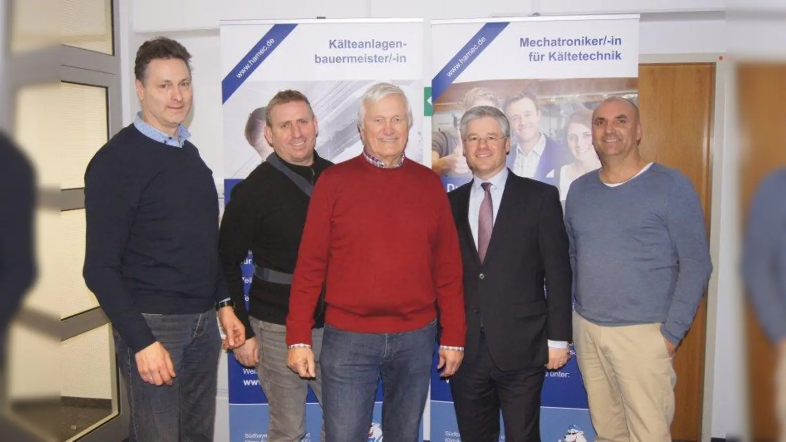 Rudolf Salfer Obermeister der Innung mechanischer Metallhandwerke München/Oberbayern; Thomas Karr Geschäftsführer Innung für Kälte-und Klimatechnik und Mechaniker Innung München/Oberbayern; Richard Bockel Obermeister der Innung Kälte- und Klimatechnik München/Oberbayern; Stadtratskandidat Winfried Kaum; Jan Schultz stellv. Obermeister der Innung Kälte- und Klimatechnik München/Oberbayern (Foto: CSU)