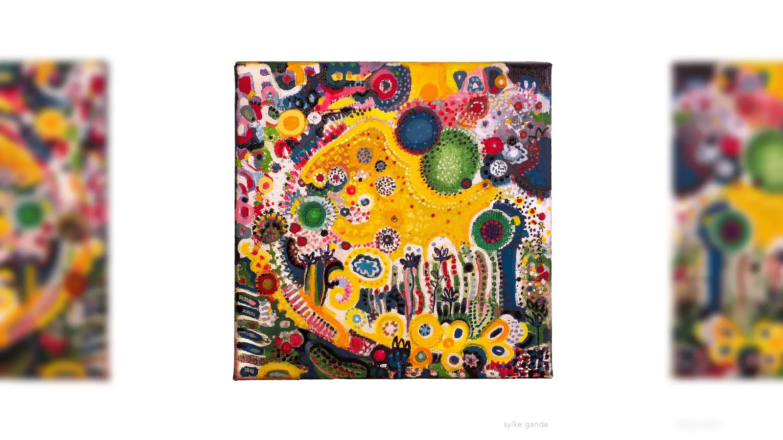 Kleinformatige Kunst verkaufen Münchner Künstler im Rahmen des Christkindlmarktes. Die Werke, wie hier „Sun is back again” von Sylke Gande, eignen sich perfekt als Weihnachtsgeschenke.  (Foto: Sylke Gande)