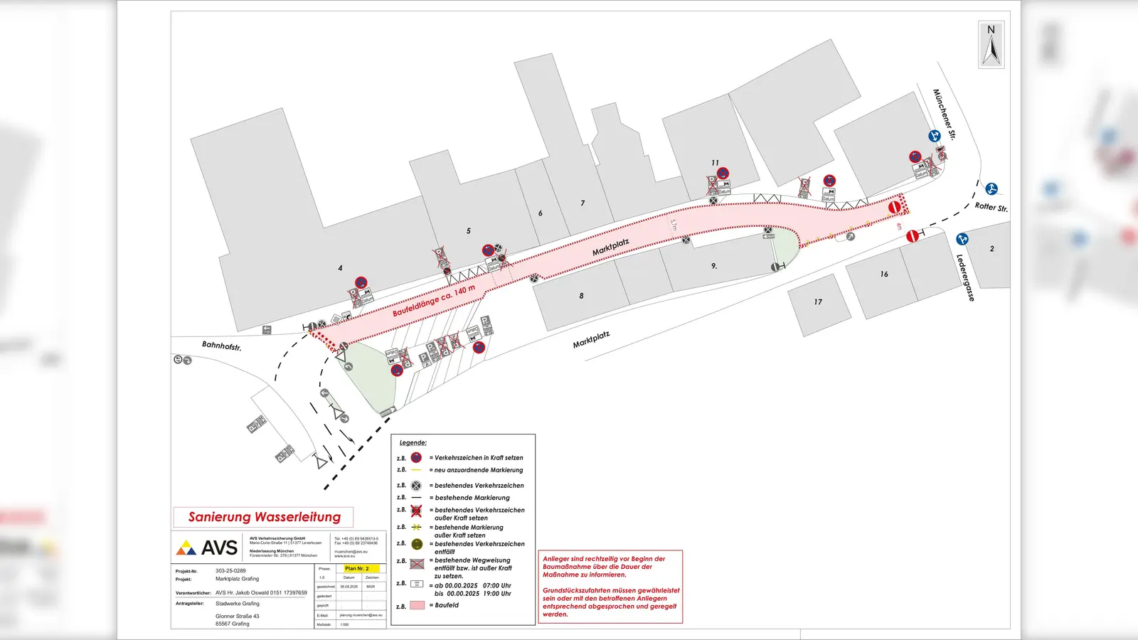 In zwei Abschnitten wird die Baustelle am Marktplatz Grafing abgewickelt. Mit Behinderungen muss gerechnet werden.<br> (Foto: © AVS Verkehrssicherung GmbH  )