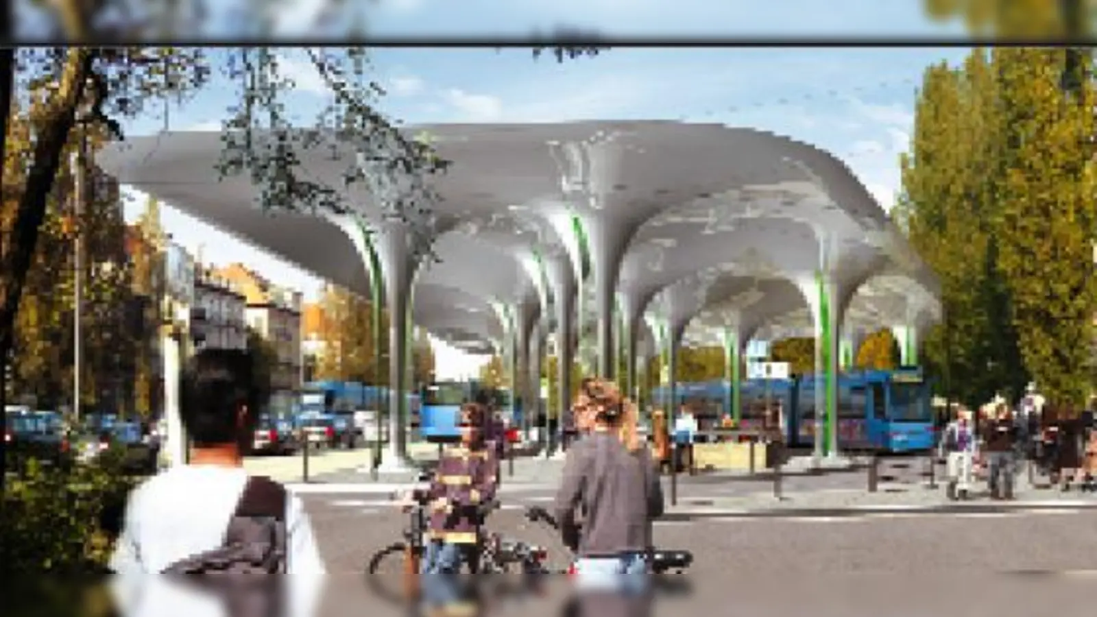 Derzeit wird das Dach montiert für die neue Haltestelle (hier im fertigen Zustand).  (F.: SWM)