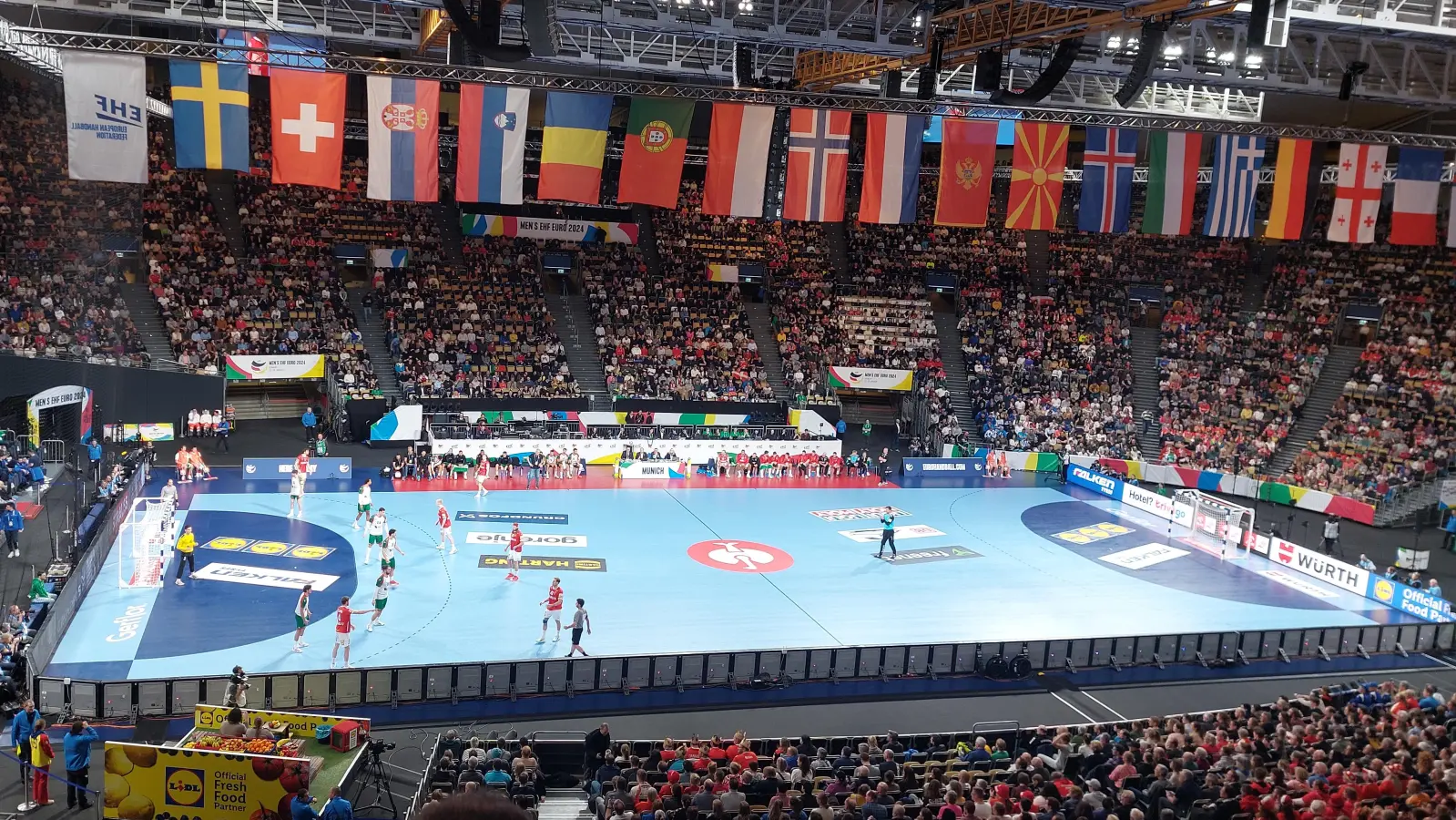 Vorrundenspiel Dänemark gegen Portugal der Handball-EM 2024 in der Olympiahalle. Erhält München den Zuschlag für die WM 2027, würde im SAP Garden gespielt. (Foto: bas)