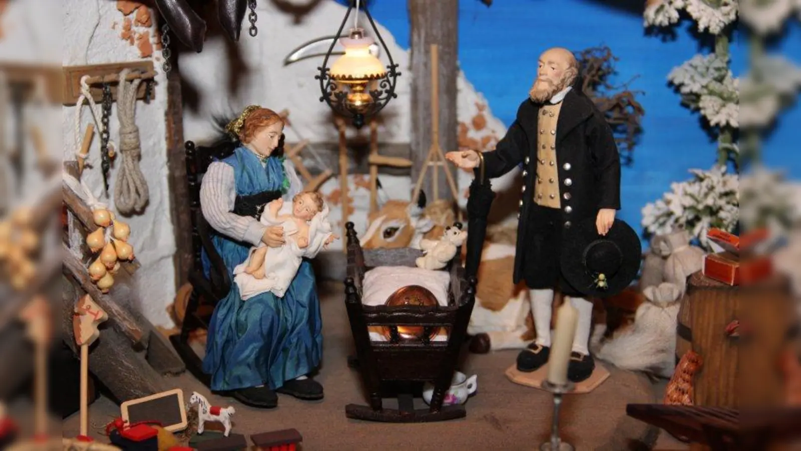 Haidhauser Krippe anno 1800 mit Figuren im Münchner Gwand. (Foto: Nadine Kagerer)