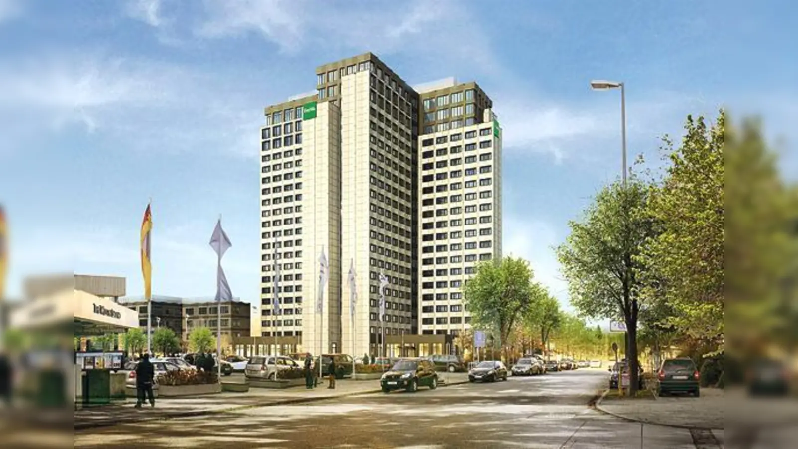 Das in die Jahre gekommene BayWa-Hochhaus am Arabellapark wird generalsaniert, aufgestockt und bekommt neue Grünflächen.	 (Foto: BayWa)