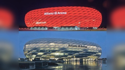 Wer findet den Unterschied? Am kommenden Samstag wird das Licht des Stadion-»Kissens« für eine Stunde symbolisch ausgeschaltet sein. 	 (Foto: Allianz Arena/B. Ducke)