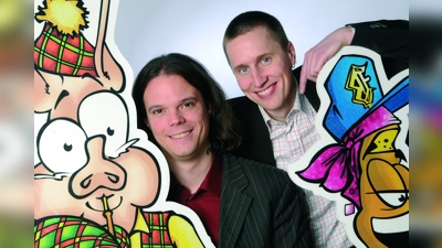 Häfft-Gründer Andy Reiter &amp; Stefan Klingberg gratulieren zusammen mit Brot &amp; Schwein zum Jubiläum! (Foto: Häfft)