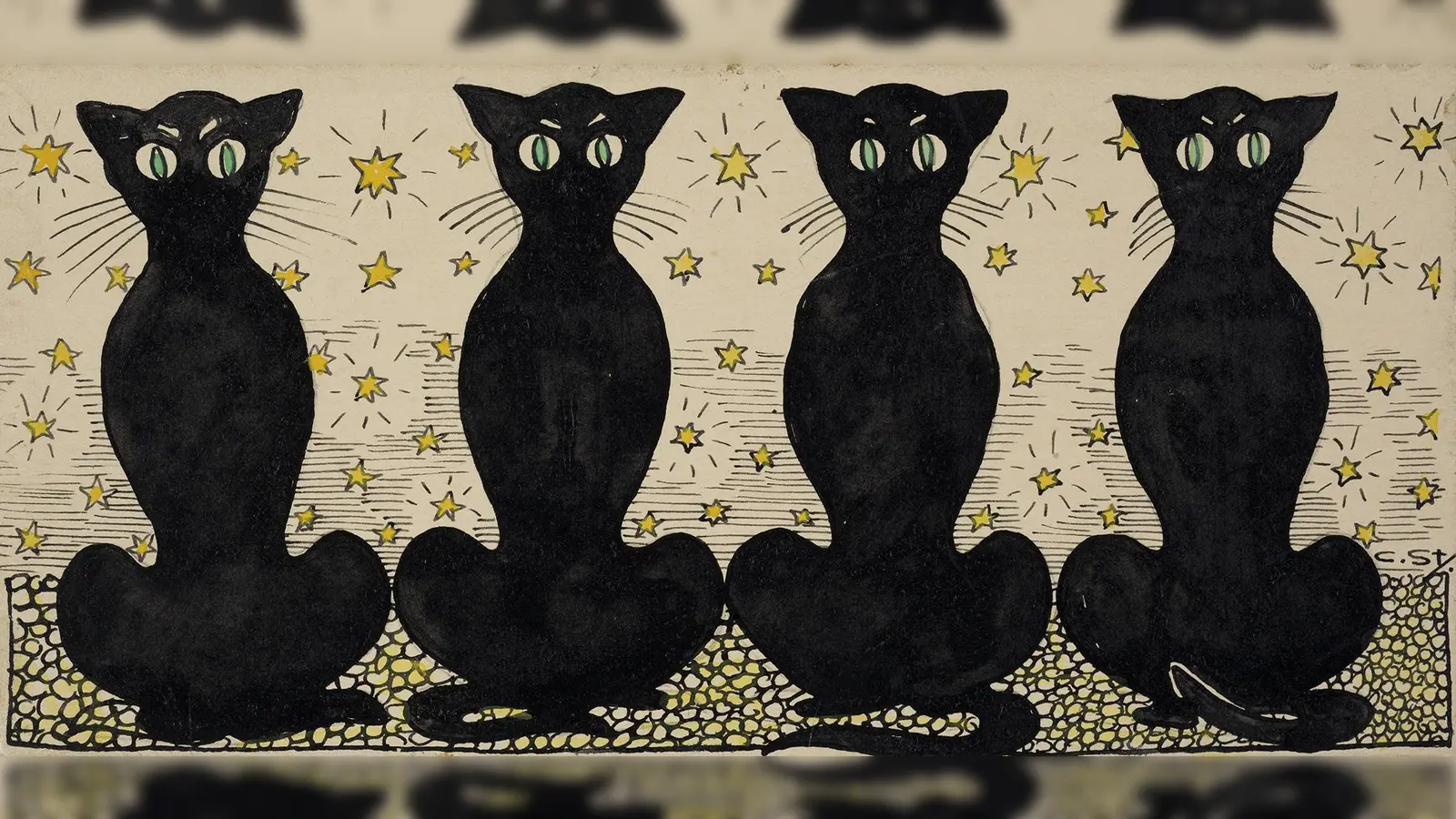 Carl Strathmann, Vier schwarze Katzen,<br>um 1896, Aquarell und Tusche (Foto: © Münchner Stadtmuseum)