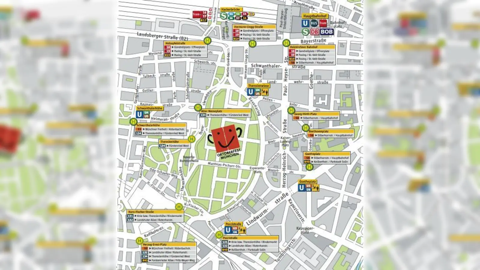 Sicher nach Hause kommen: Der Lageplan zeigt alle Haltestellen rund um die Wiesn.  (Foto: MVG)