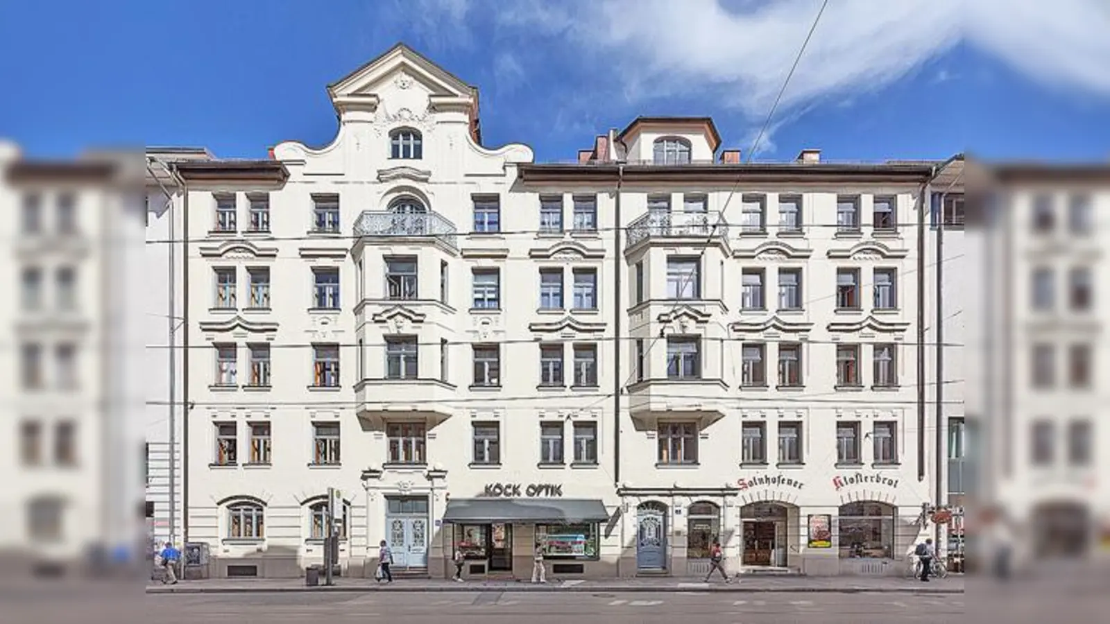 Die Fassade der Gebäude Ismaninger Straße 2 und 4 nach der Sanierung.	 (Foto: maurer und sigl)