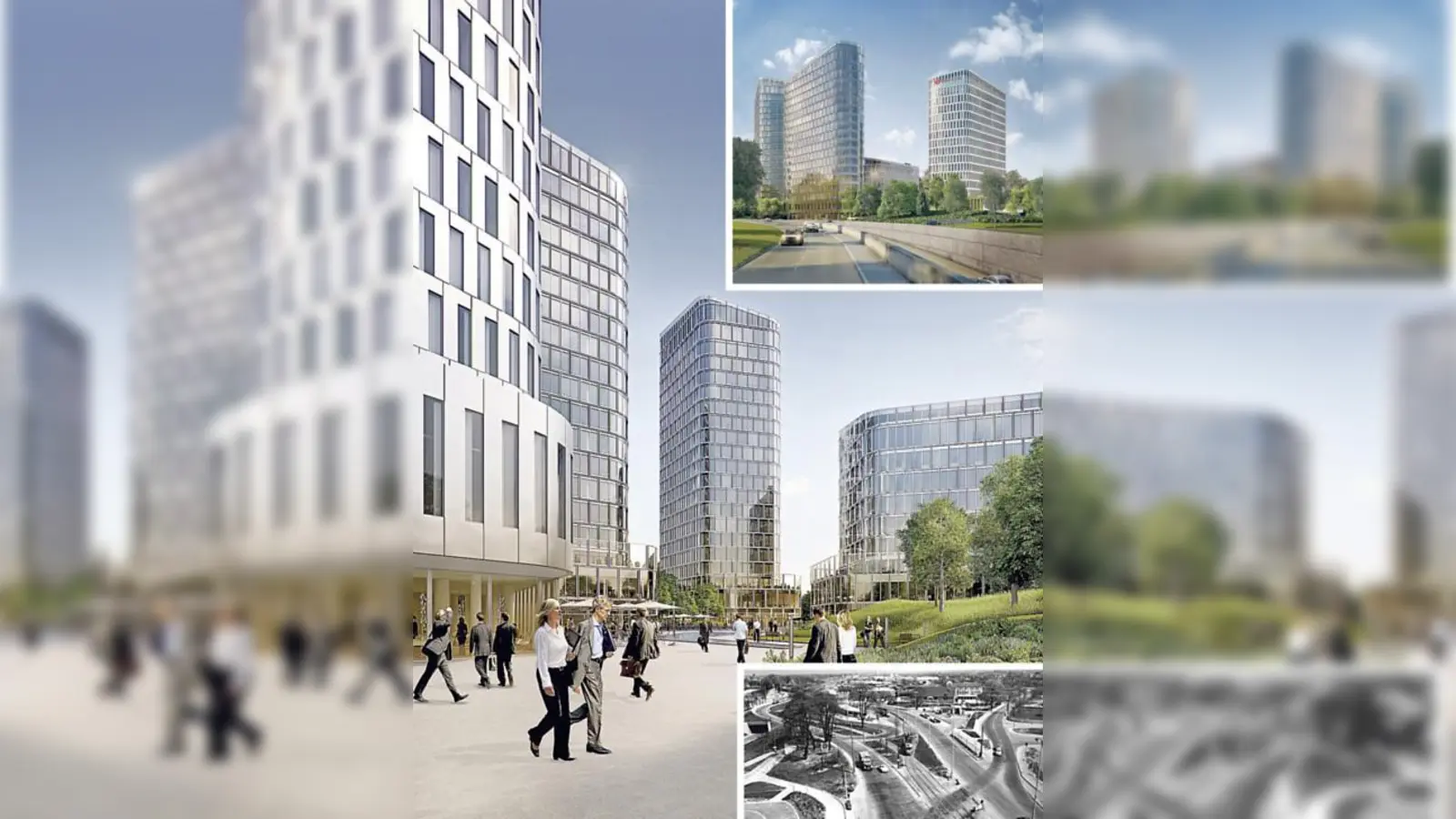 Der Vogelweideplatz anno 1962 und 2018: Der Neubau des östlichen Einfahrtstors nach München kann nun nach erfolgtem Abriss des Altbestands starten. 	  (Foto: Bayern Projekt GmbH (oben), NordOstKulturVerein (unten re.))