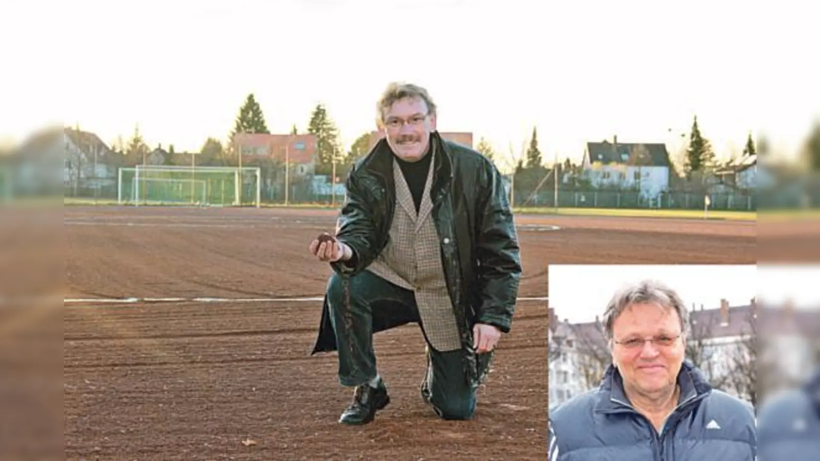 Joachim Horn, Vorsitzender des Vereins TSV54  DJK München und BLSV-Kreisvorsitzender Hans-Ulrich Hesse (kl. Foto).	Fotos: sl/E.S.	 (Foto: sl/ E.S.)